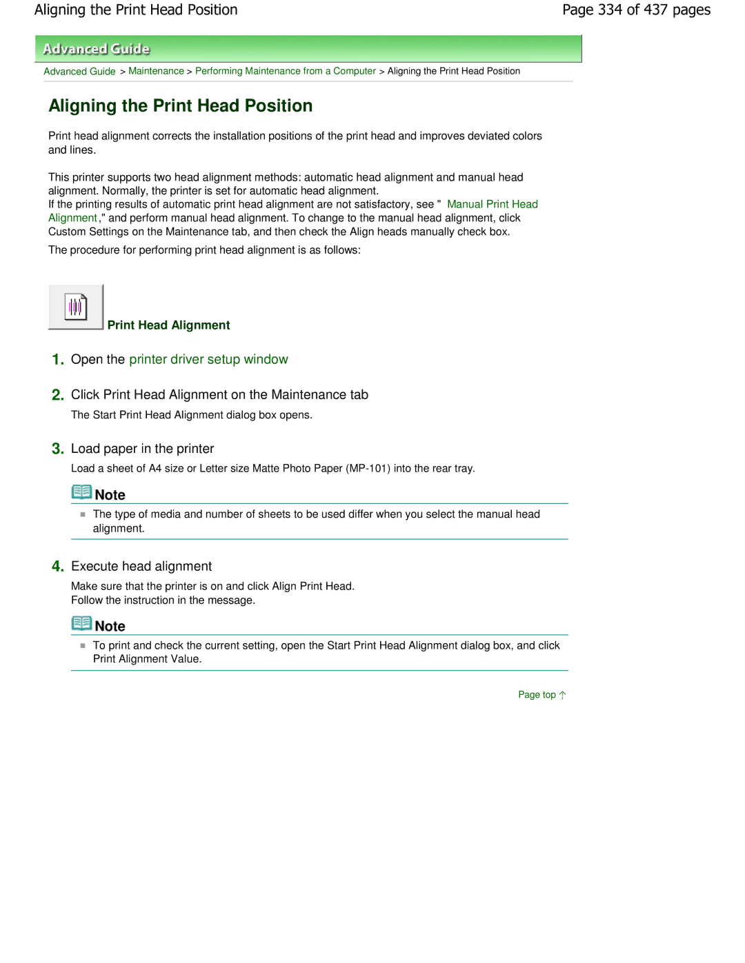 Canon iP4700 manual Aligning the Print Head Position, 334 of 437 pages 