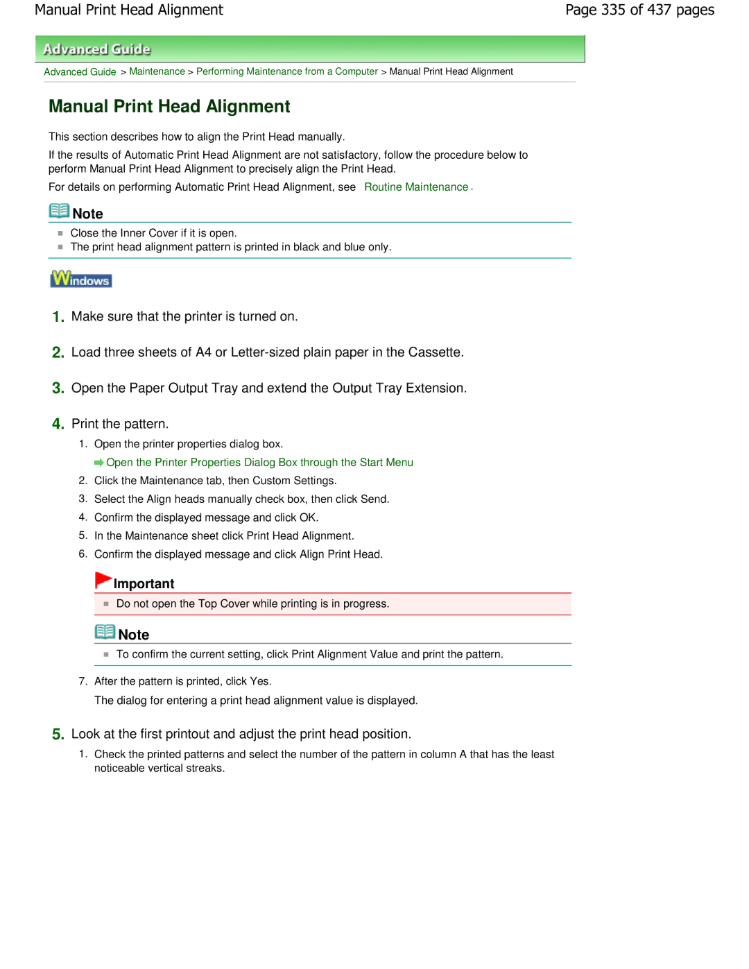 Canon iP4700 manual Manual Print Head Alignment, 335 of 437 pages 