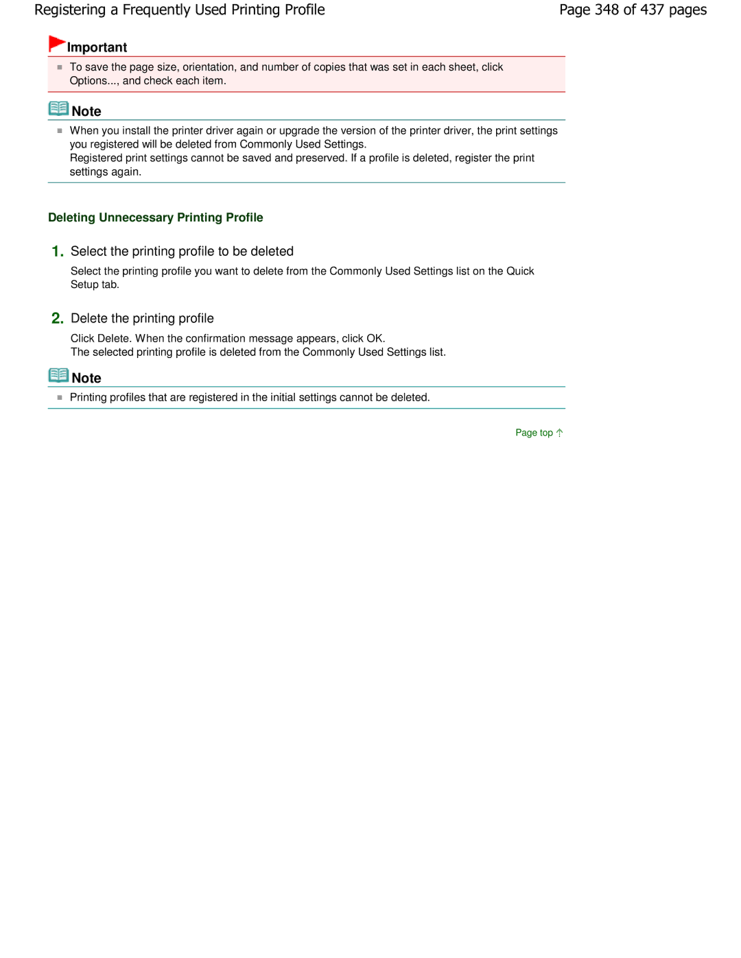 Canon iP4700 manual 348 of 437 pages, Select the printing profile to be deleted, Delete the printing profile 