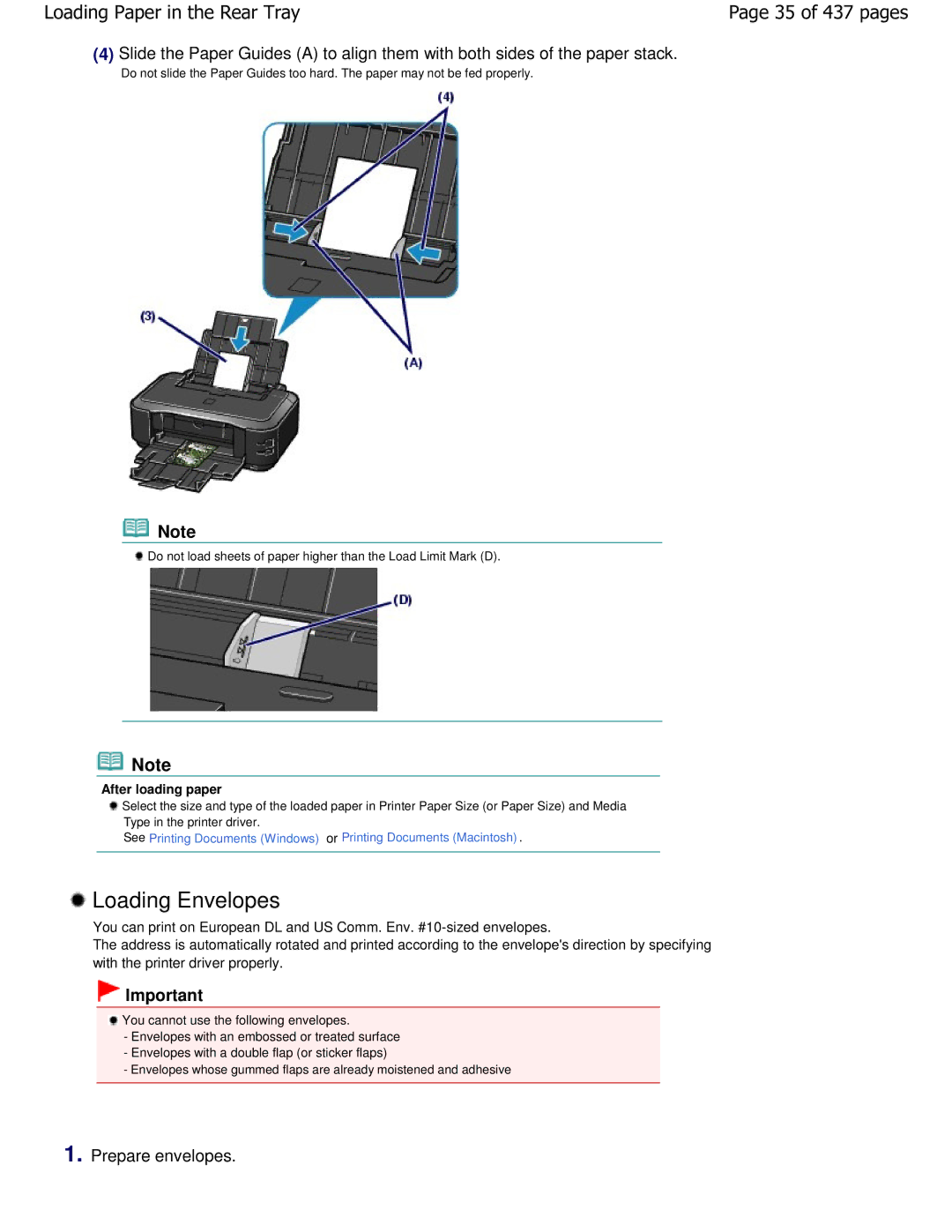 Canon iP4700 manual Loading Envelopes, 35 of 437 pages, Prepare envelopes 