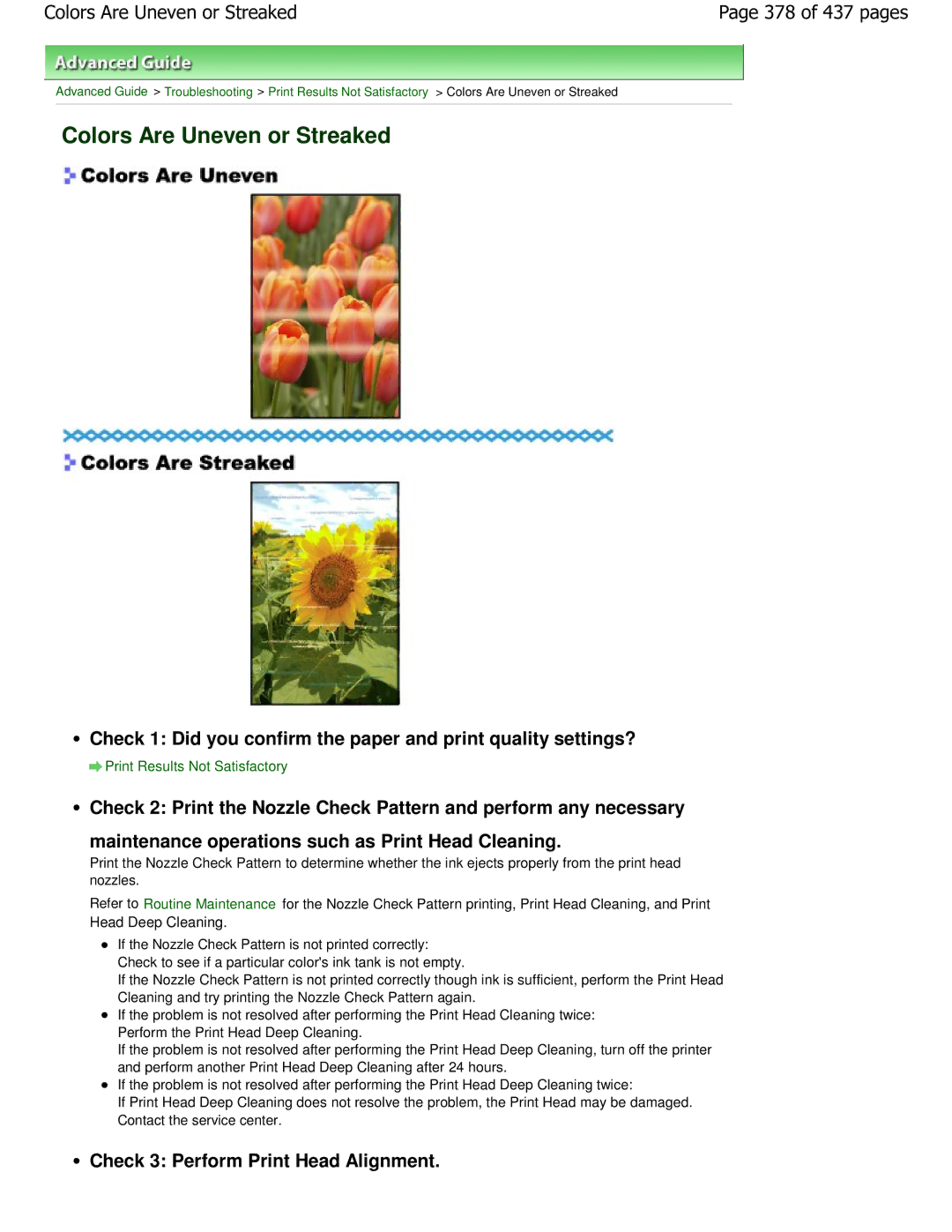 Canon iP4700 manual Colors Are Uneven or Streaked, Check 3 Perform Print Head Alignment, 378 of 437 pages 