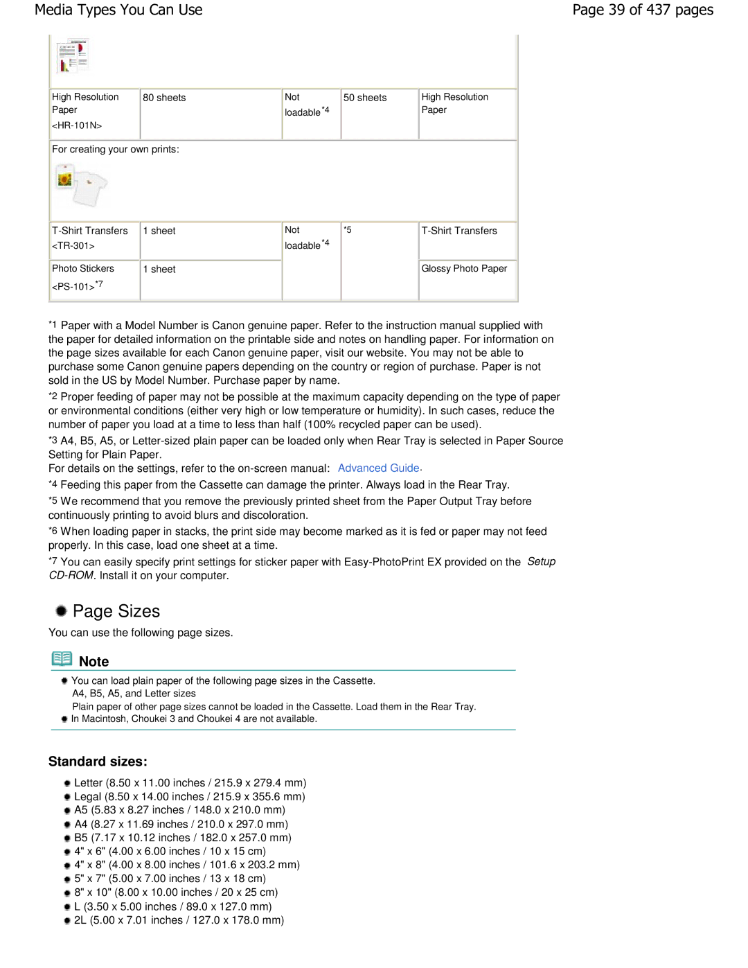 Canon iP4700 manual Sizes, 39 of 437 pages 