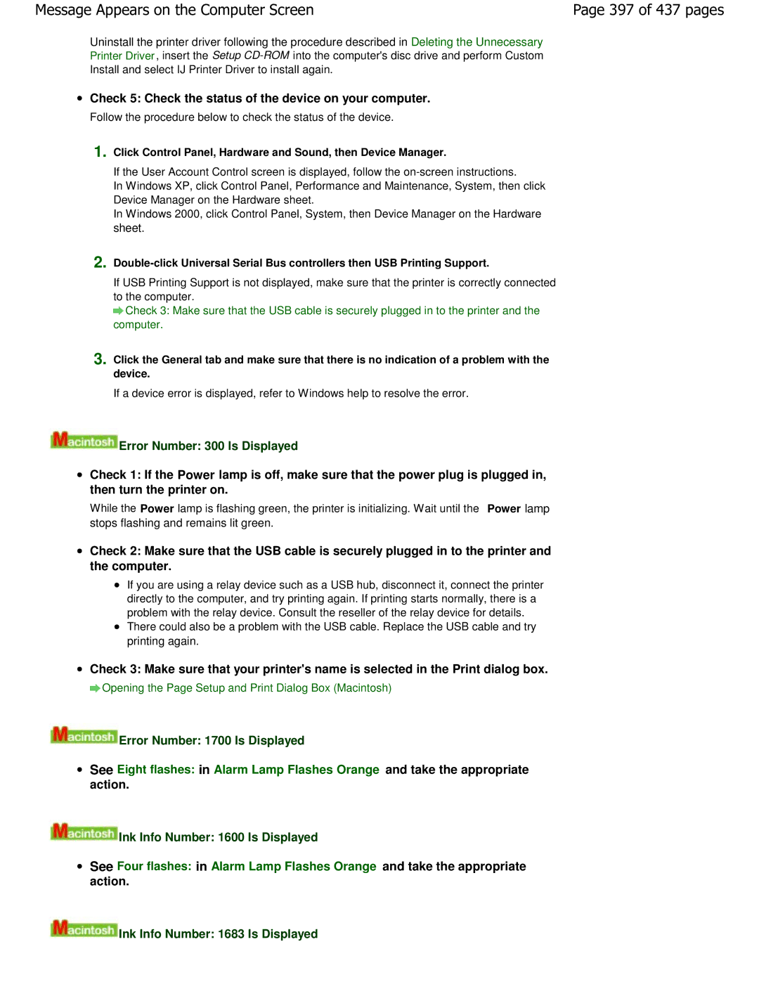 Canon iP4700 manual 397 of 437 pages, Error Number 300 Is Displayed, Error Number 1700 Is Displayed 