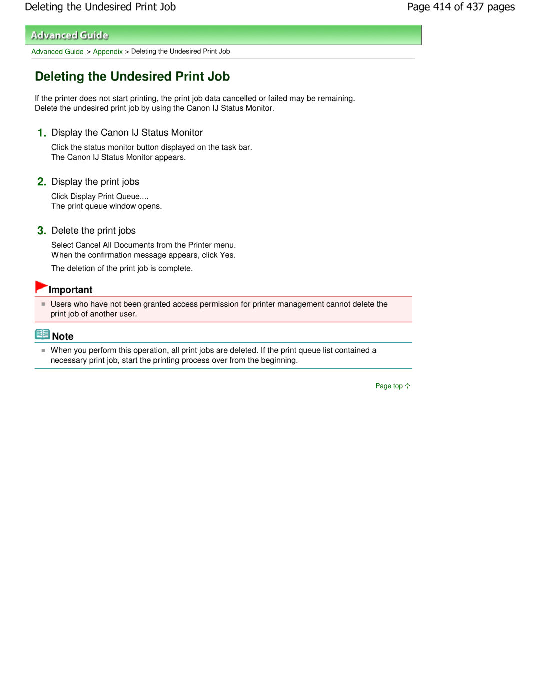 Canon iP4700 manual Deleting the Undesired Print Job, 414 of 437 pages 