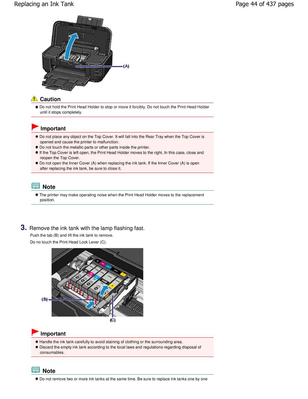 Canon iP4700 manual 44 of 437 pages, Remove the ink tank with the lamp flashing fast 