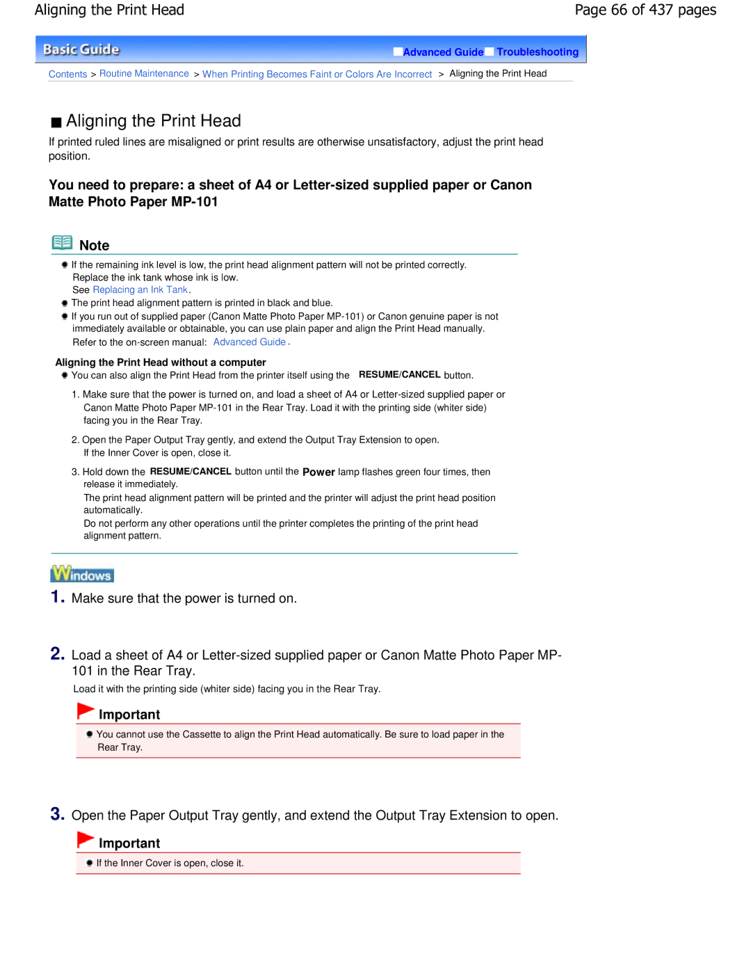 Canon iP4700 manual Aligning the Print Head, 66 of 437 pages 