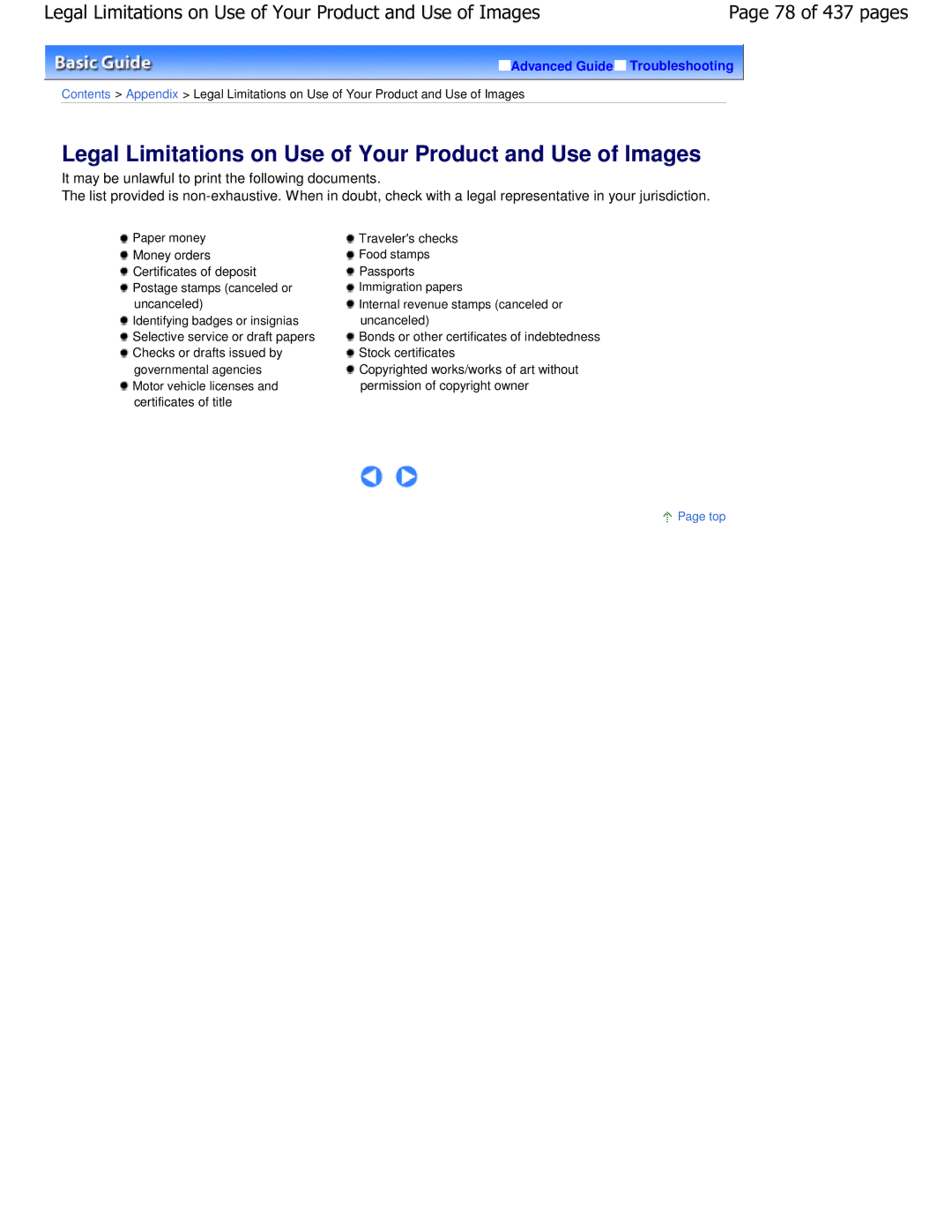 Canon iP4700 manual Legal Limitations on Use of Your Product and Use of Images, 78 of 437 pages 