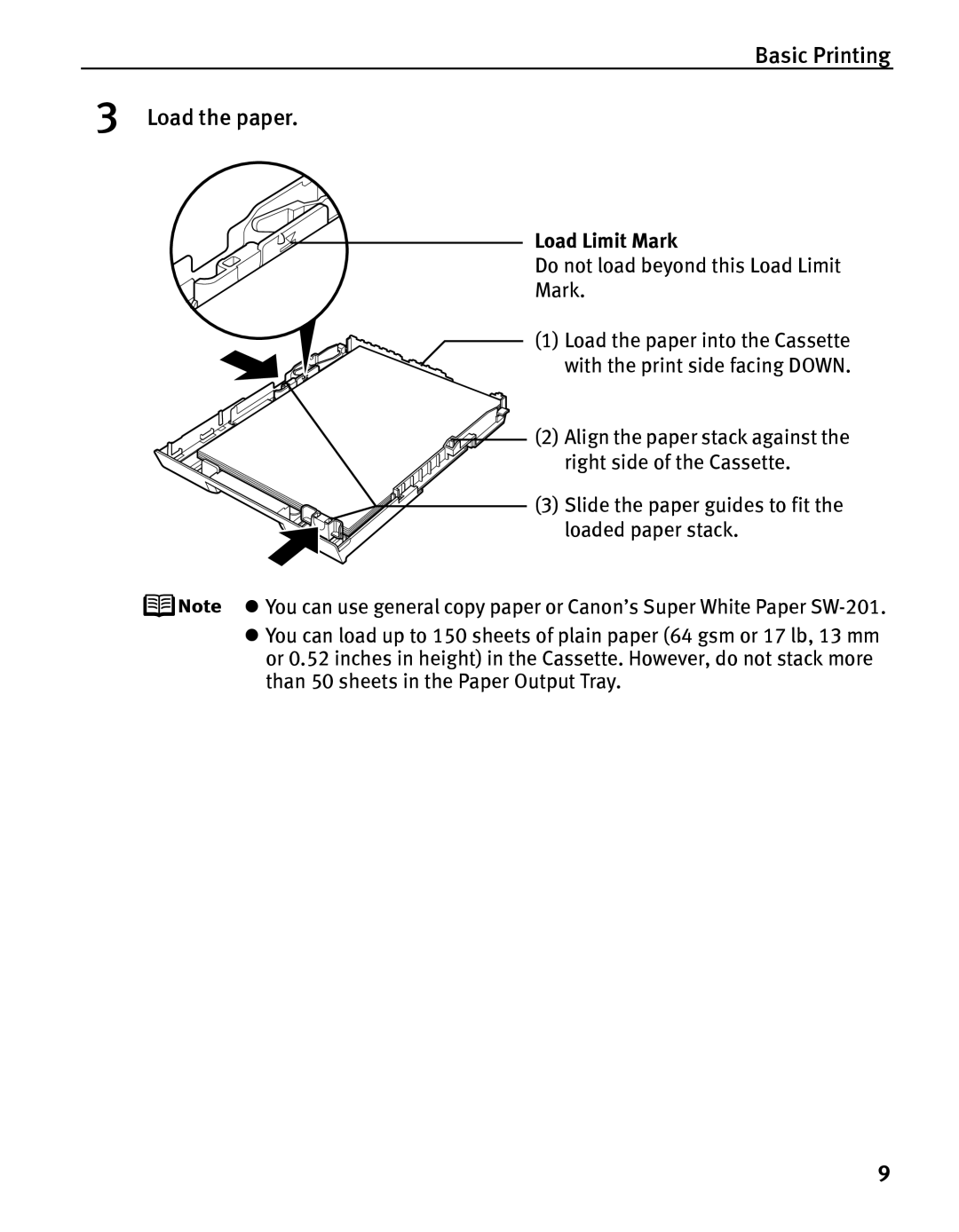 Canon iP5000 quick start Do not load beyond this Load Limit Mark 