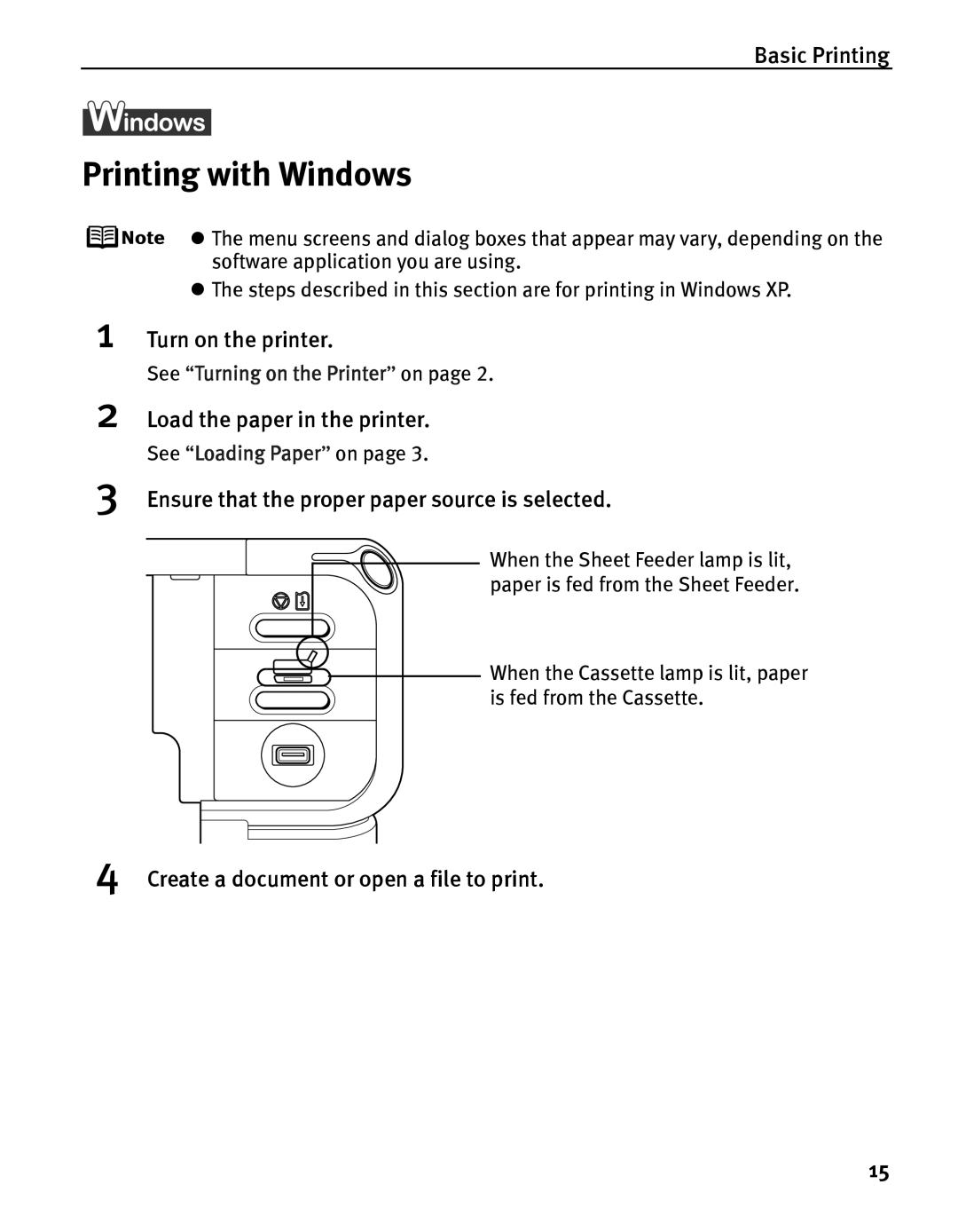 Canon iP5000 quick start Printing with Windows, Turn on the printer, Load the paper in the printer 