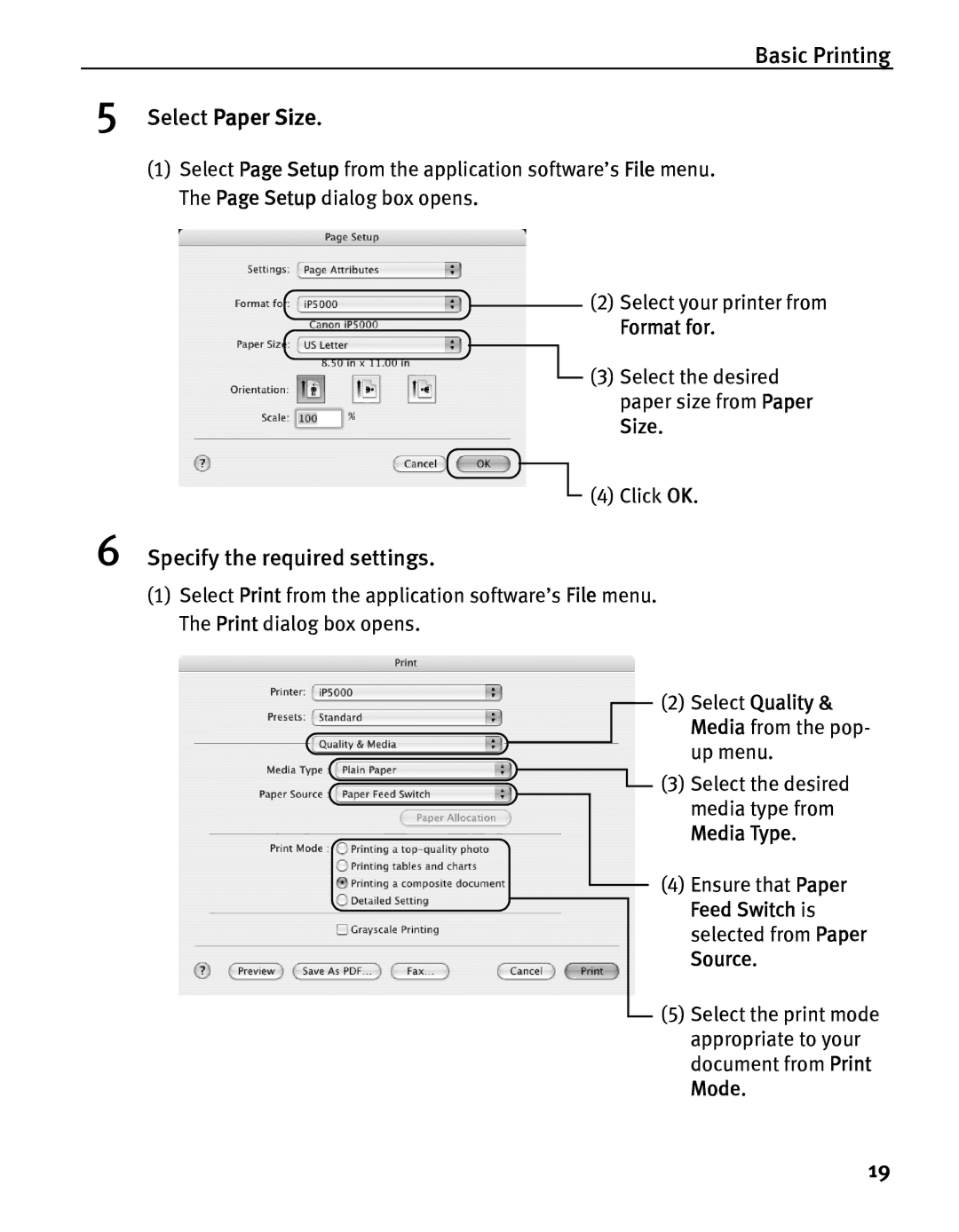 Canon iP5000 quick start Select Paper Size 