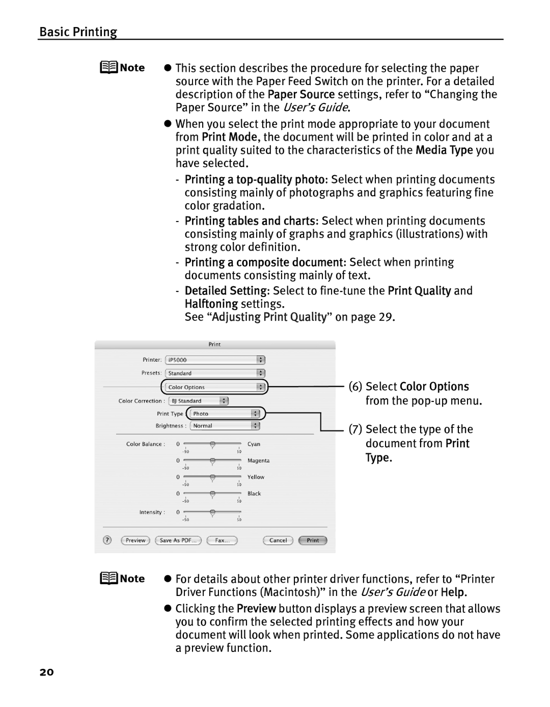 Canon iP5000 quick start See Adjusting Print Quality on 