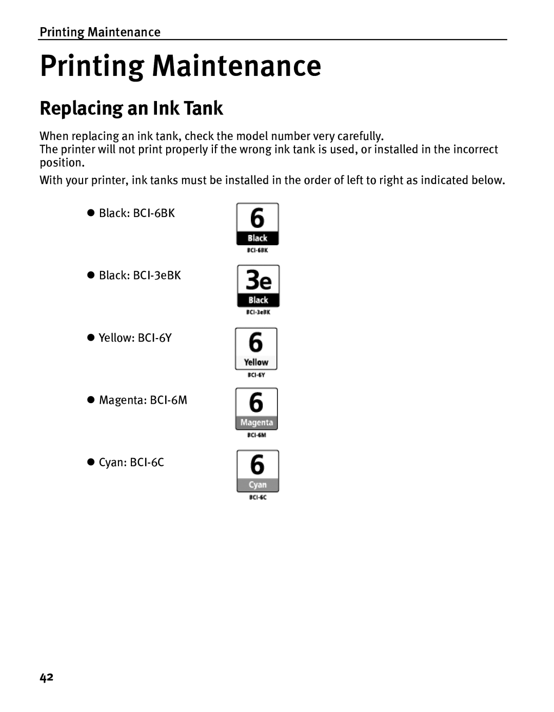 Canon iP5000 quick start Replacing an Ink Tank, Printing Maintenance 