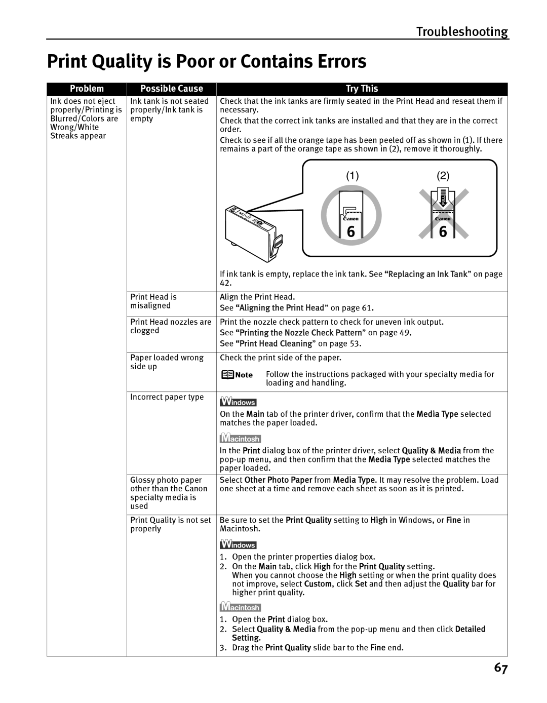 Canon iP5000 quick start Print Quality is Poor or Contains Errors, Setting 