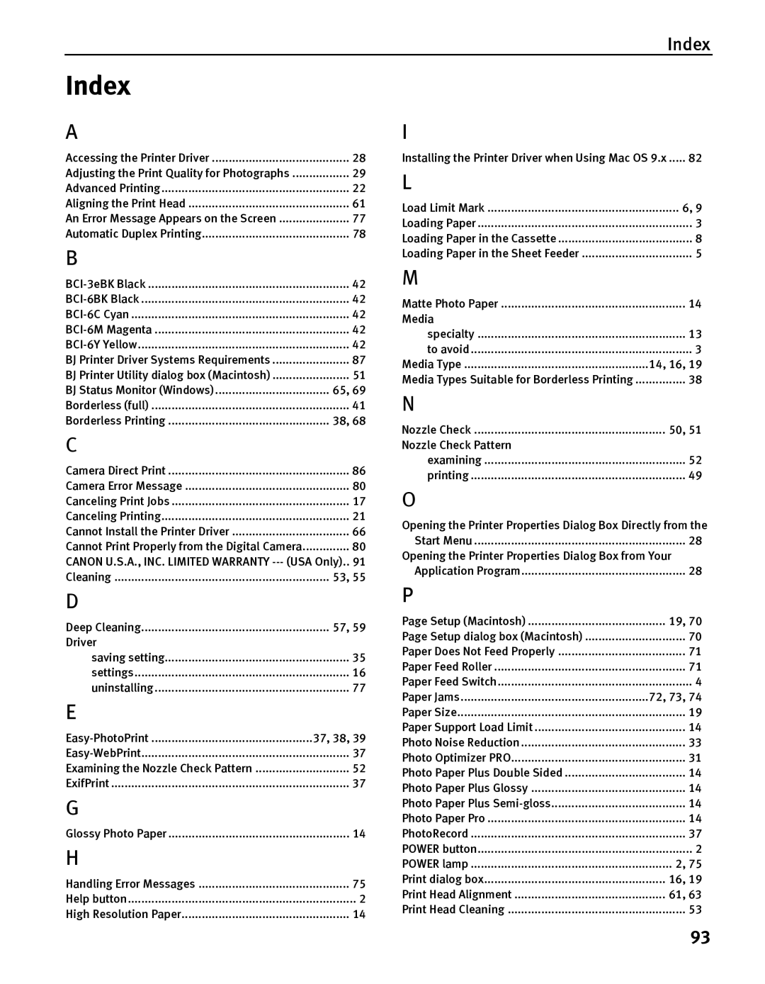 Canon iP5000 quick start Index, Media Specialty, Nozzle Check Pattern Examining Printing 