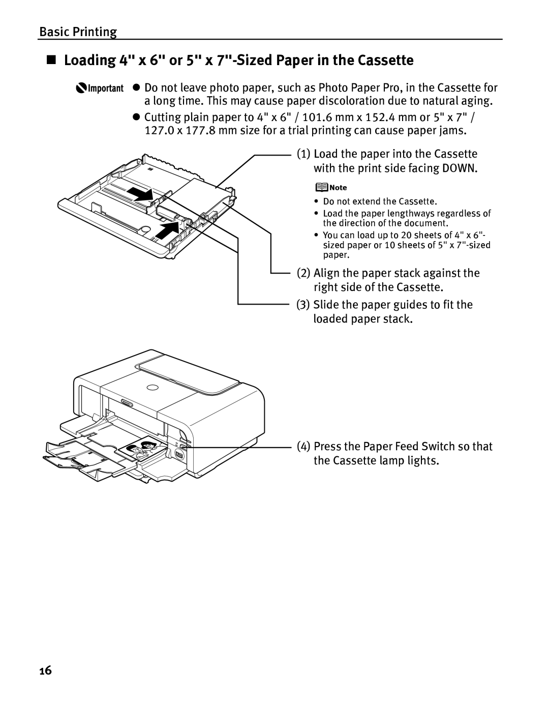 Canon IP5200 quick start „ Loading 4 x 6 or 5 x 7-Sized Paper in the Cassette 