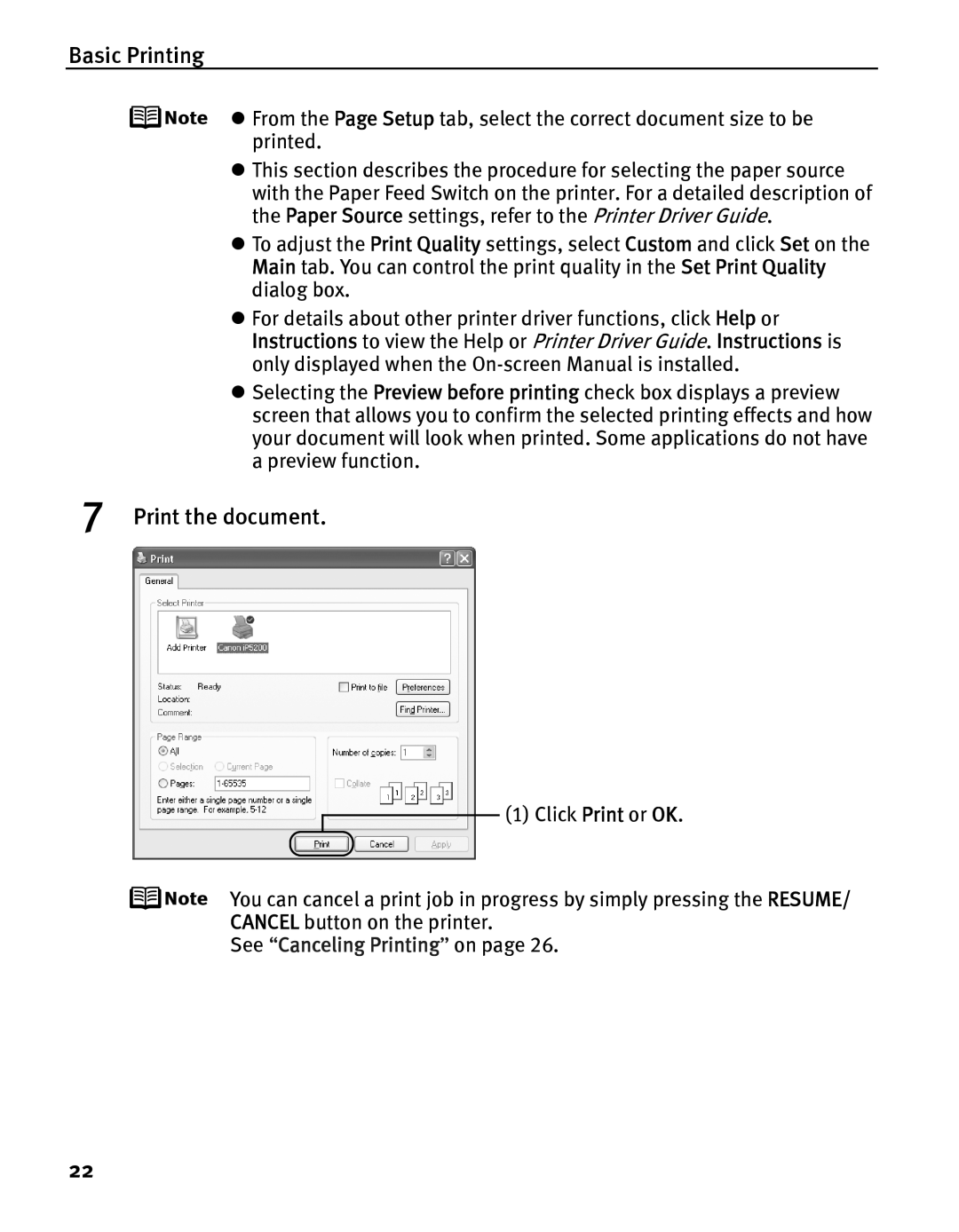 Canon IP5200 quick start Print the document 