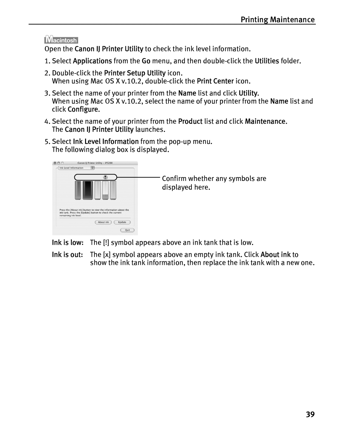 Canon IP5200 quick start Printing Maintenance 