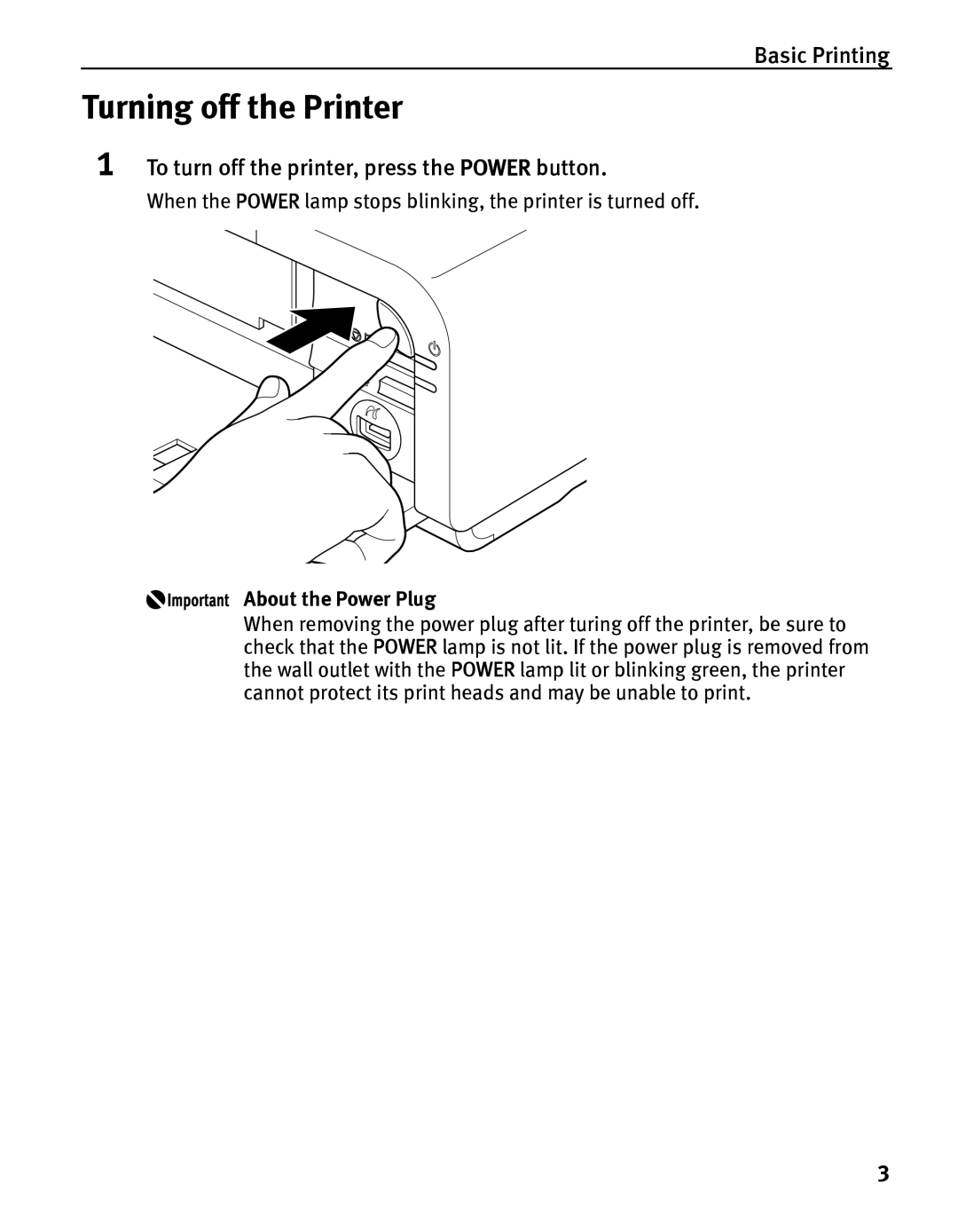 Canon IP5200 quick start Turning off the Printer, To turn off the printer, press the Power button, About the Power Plug 