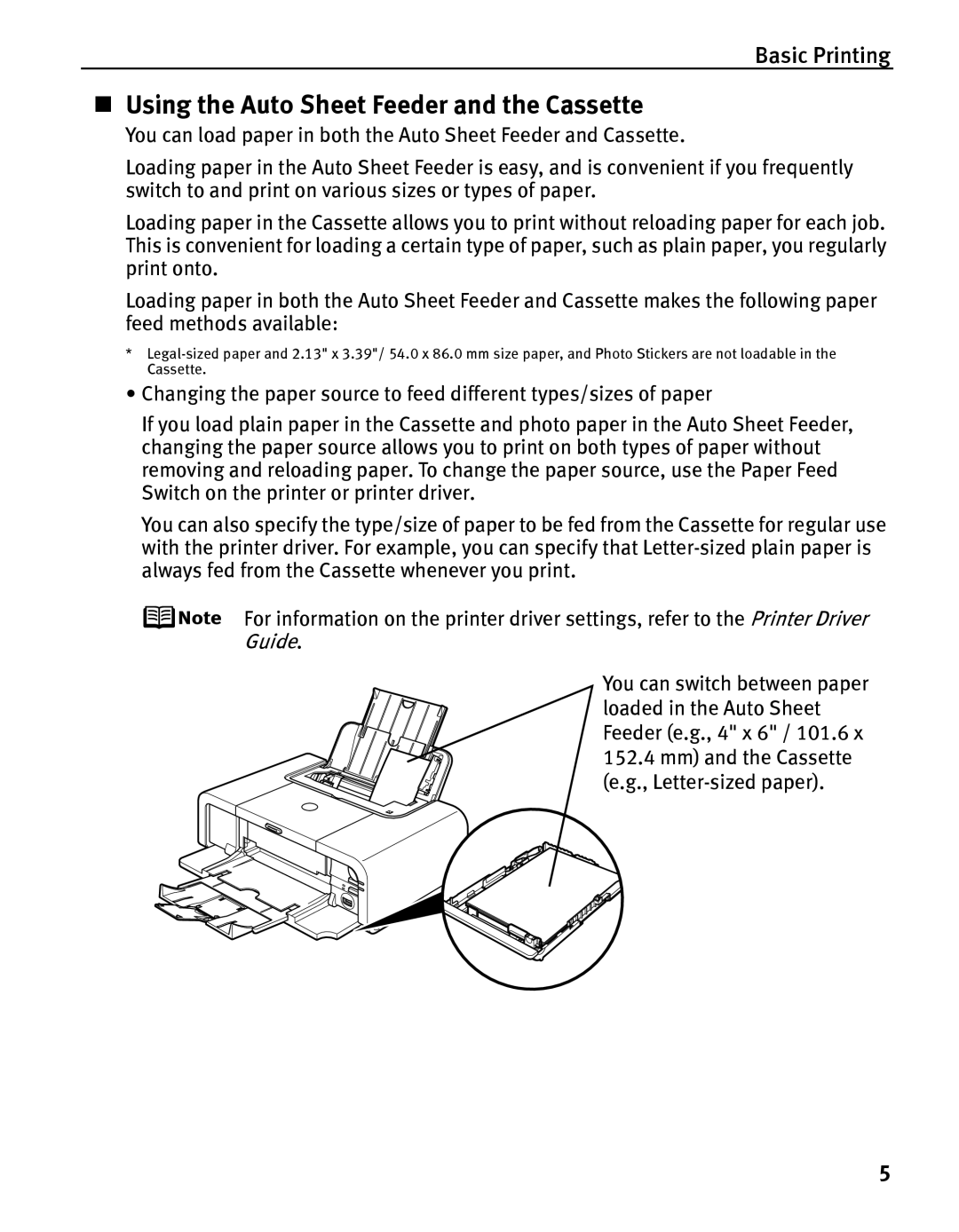 Canon IP5200 quick start „ Using the Auto Sheet Feeder and the Cassette 