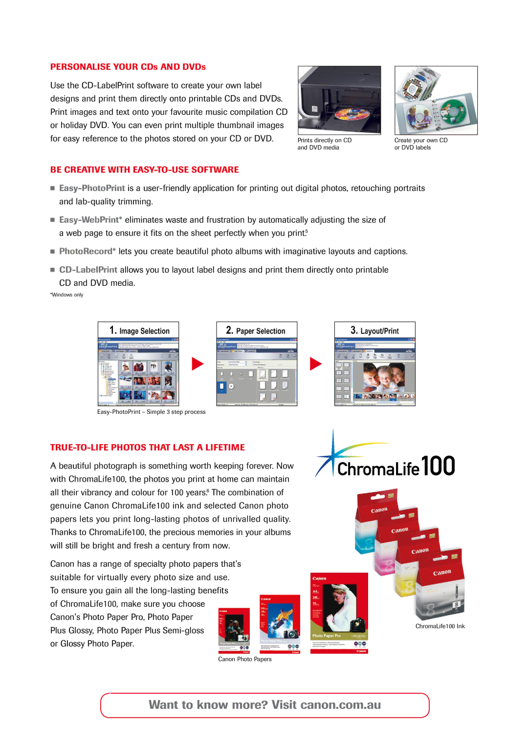 Canon IP4300, IP5300 manual Personalise Your CDs and DVDs, Be Creative with EASY-TO-USE Software 