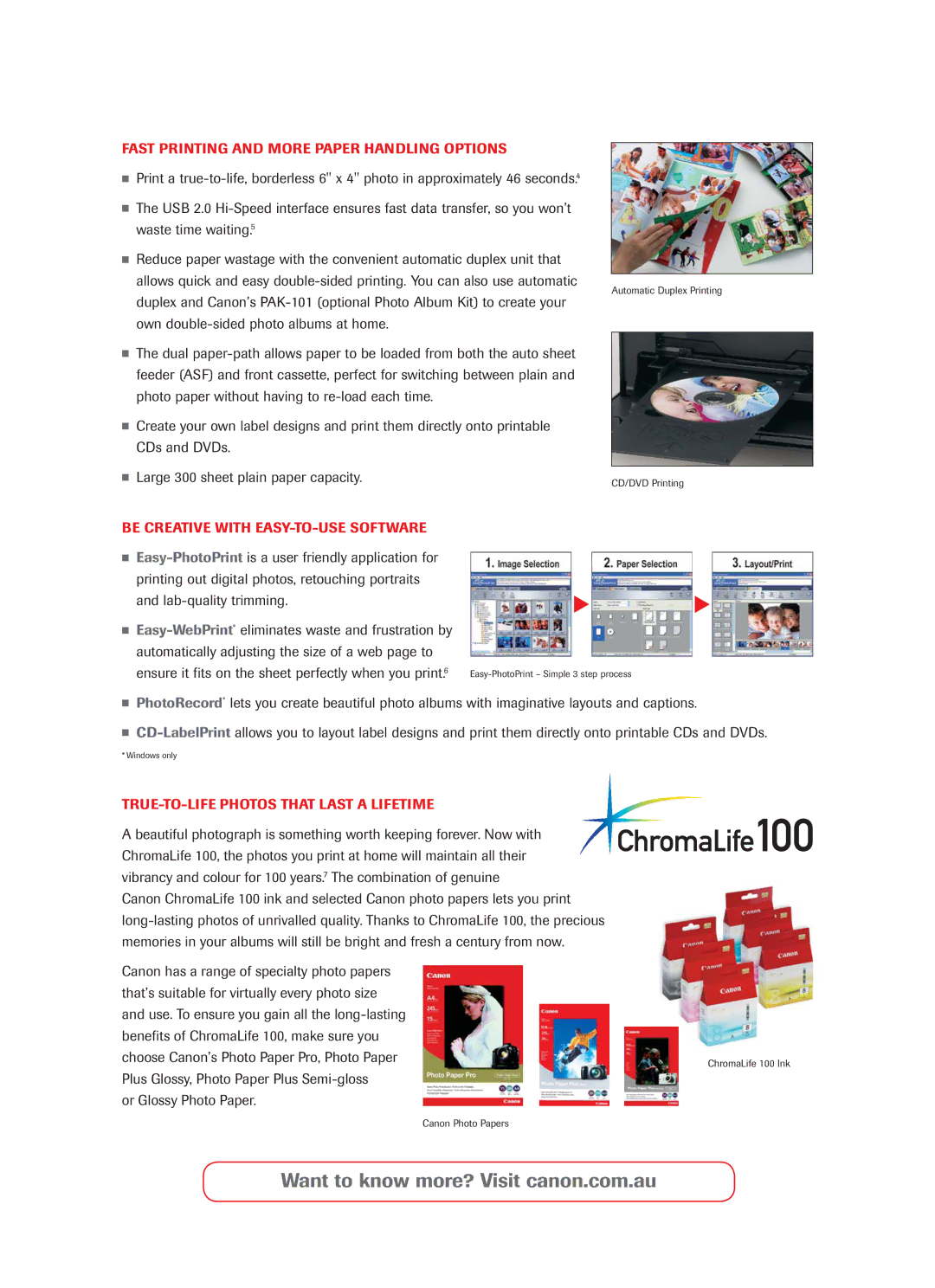 Canon IP6600D manual Fast Printing and More Paper Handling Options, Be Creative with EASY-TO-USE Software 