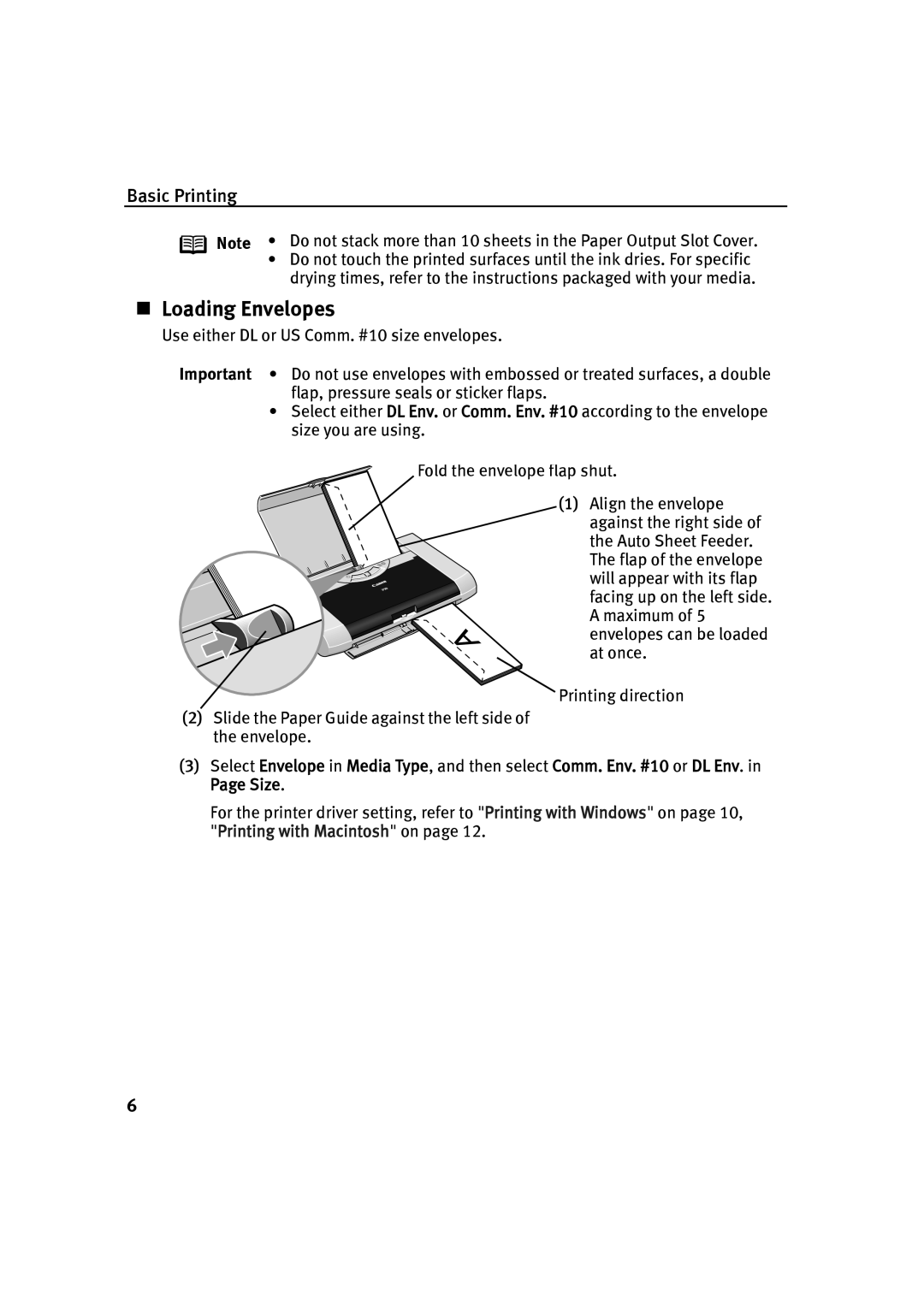 Canon IP90 quick start „ Loading Envelopes 