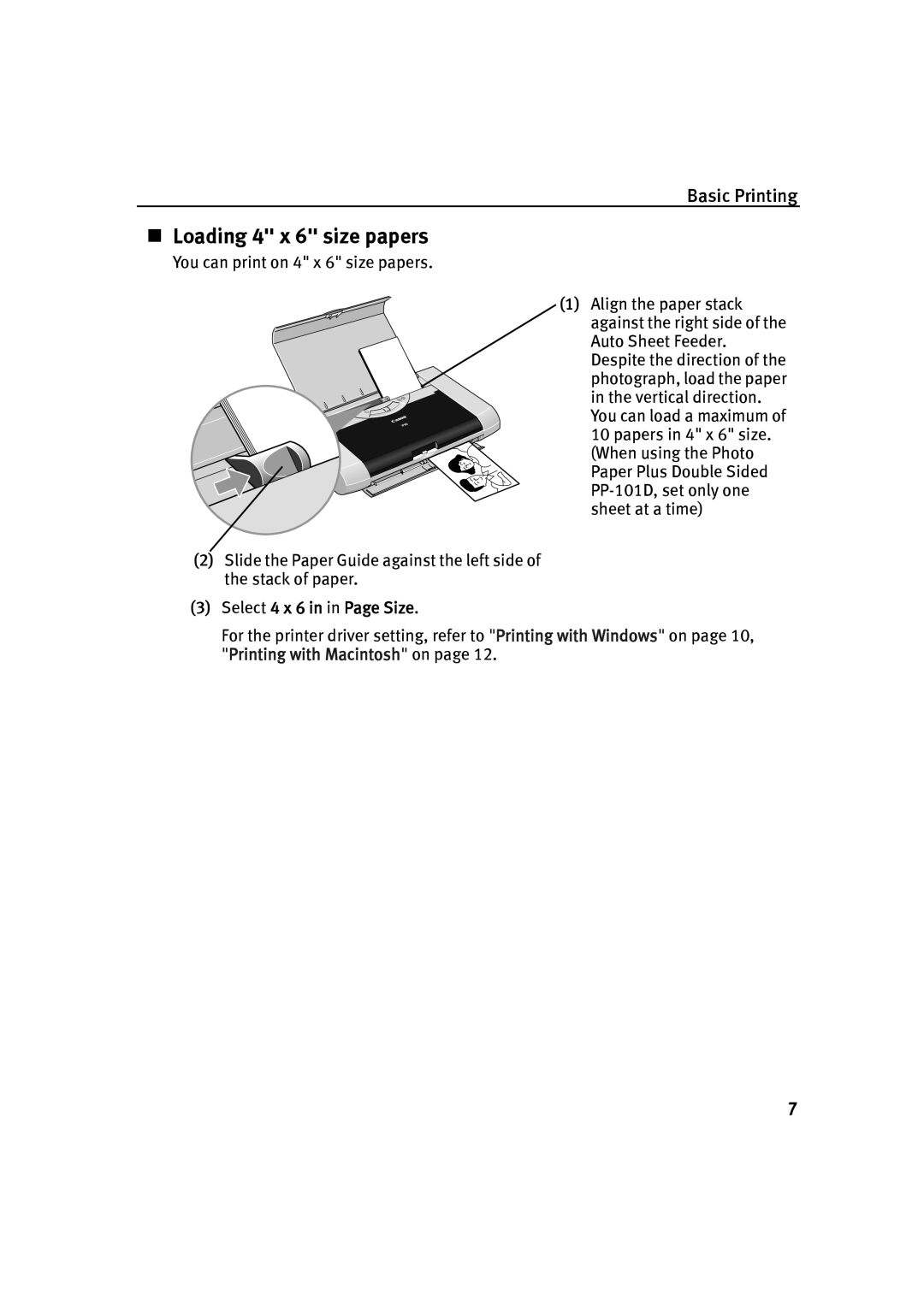 Canon IP90 quick start „ Loading 4 x 6 size papers, Select 4 x 6 in in Page Size 