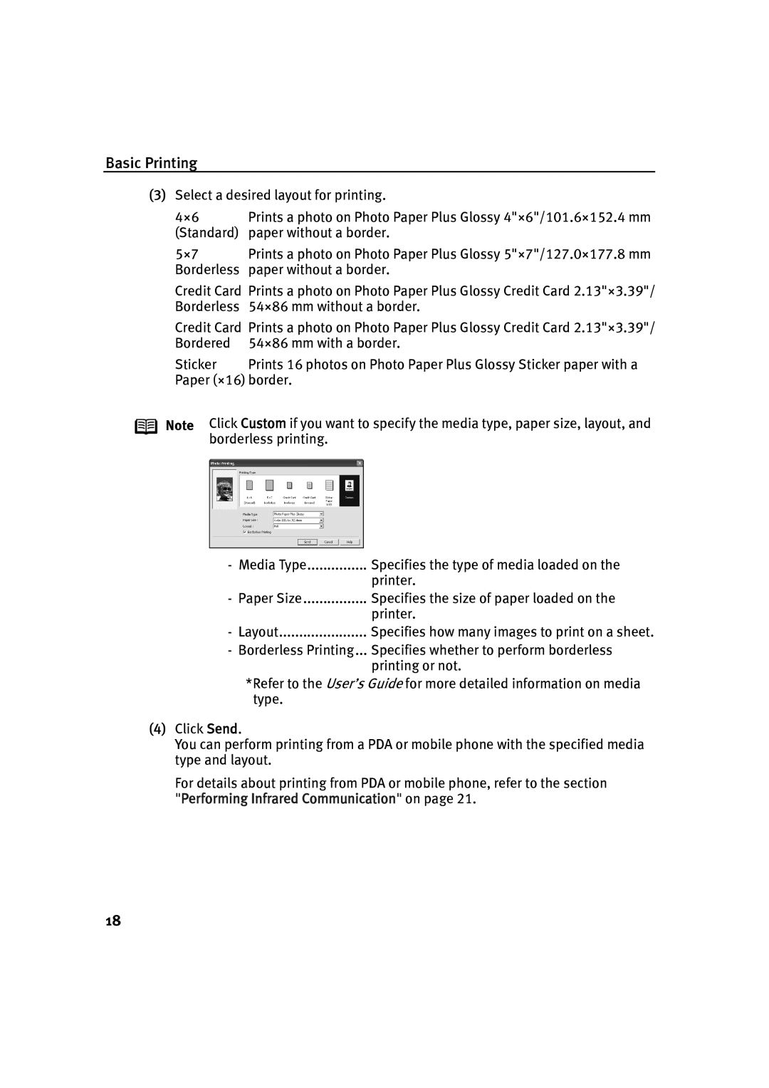 Canon IP90 quick start Select a desired layout for printing 