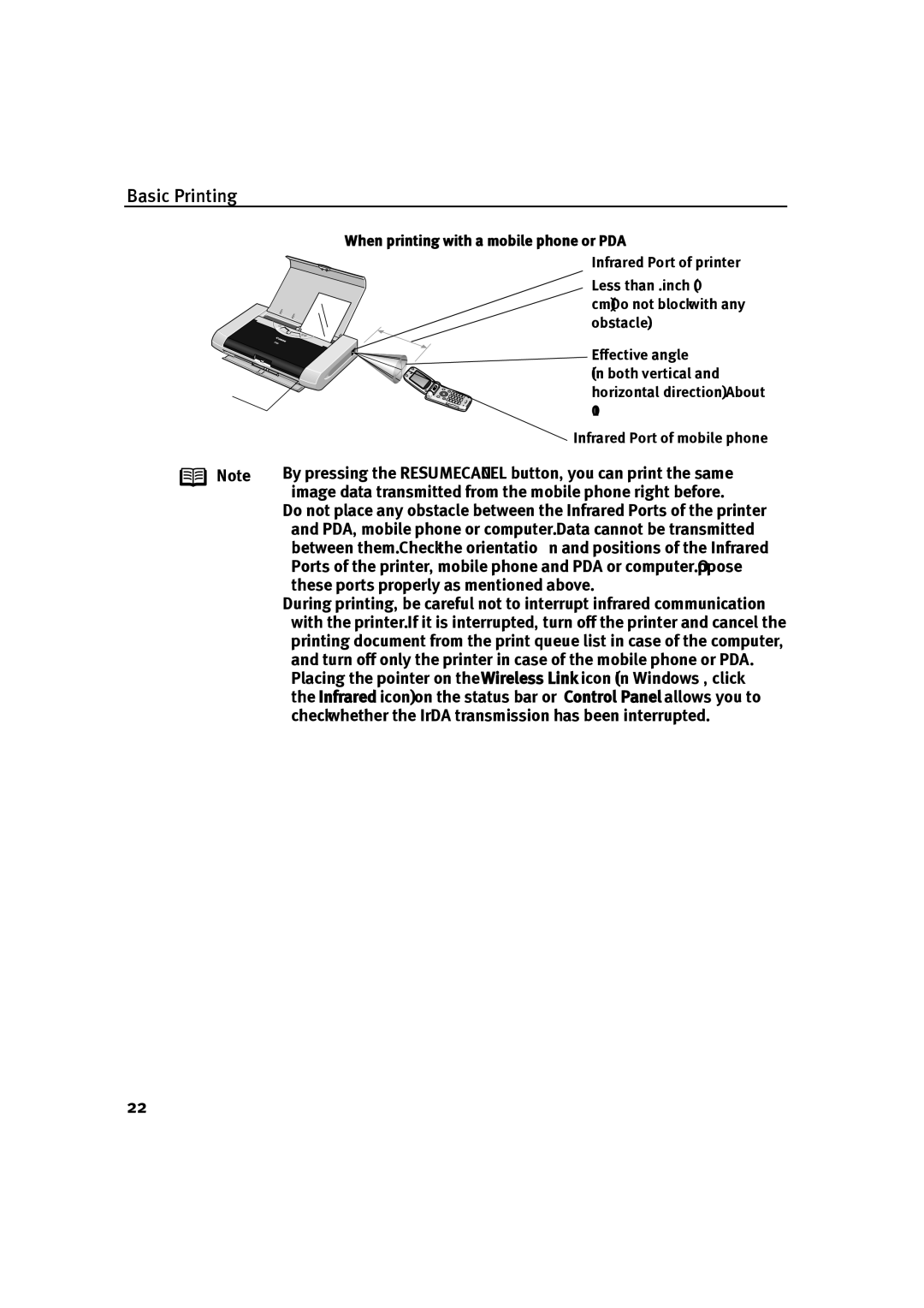 Canon IP90 quick start When printing with a mobile phone or PDA 