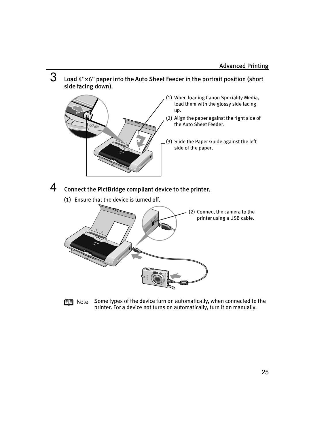 Canon IP90 quick start Connect the PictBridge compliant device to the printer 