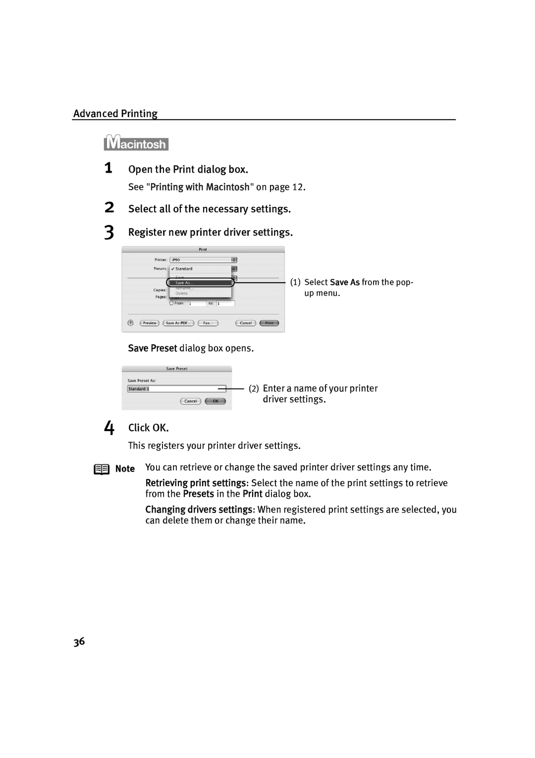 Canon IP90 quick start Advanced Printing Open the Print dialog box, Click OK 