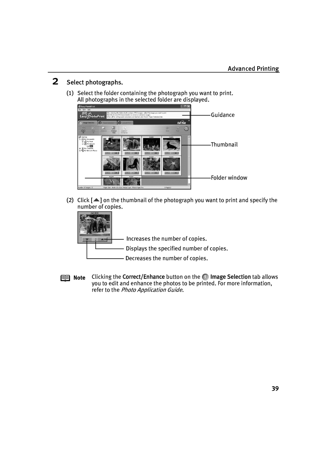 Canon IP90 quick start Advanced Printing Select photographs 