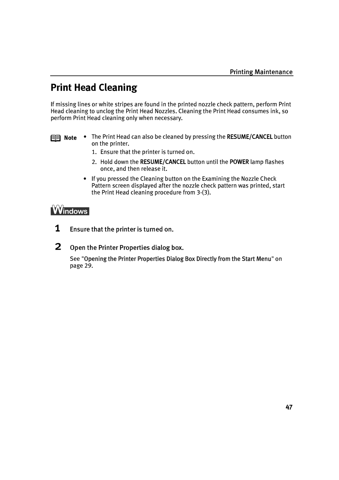 Canon IP90 quick start Print Head Cleaning 