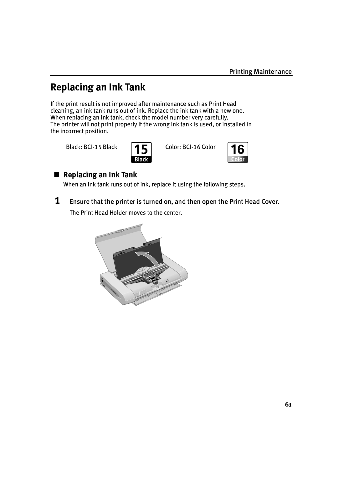 Canon IP90 quick start „ Replacing an Ink Tank 