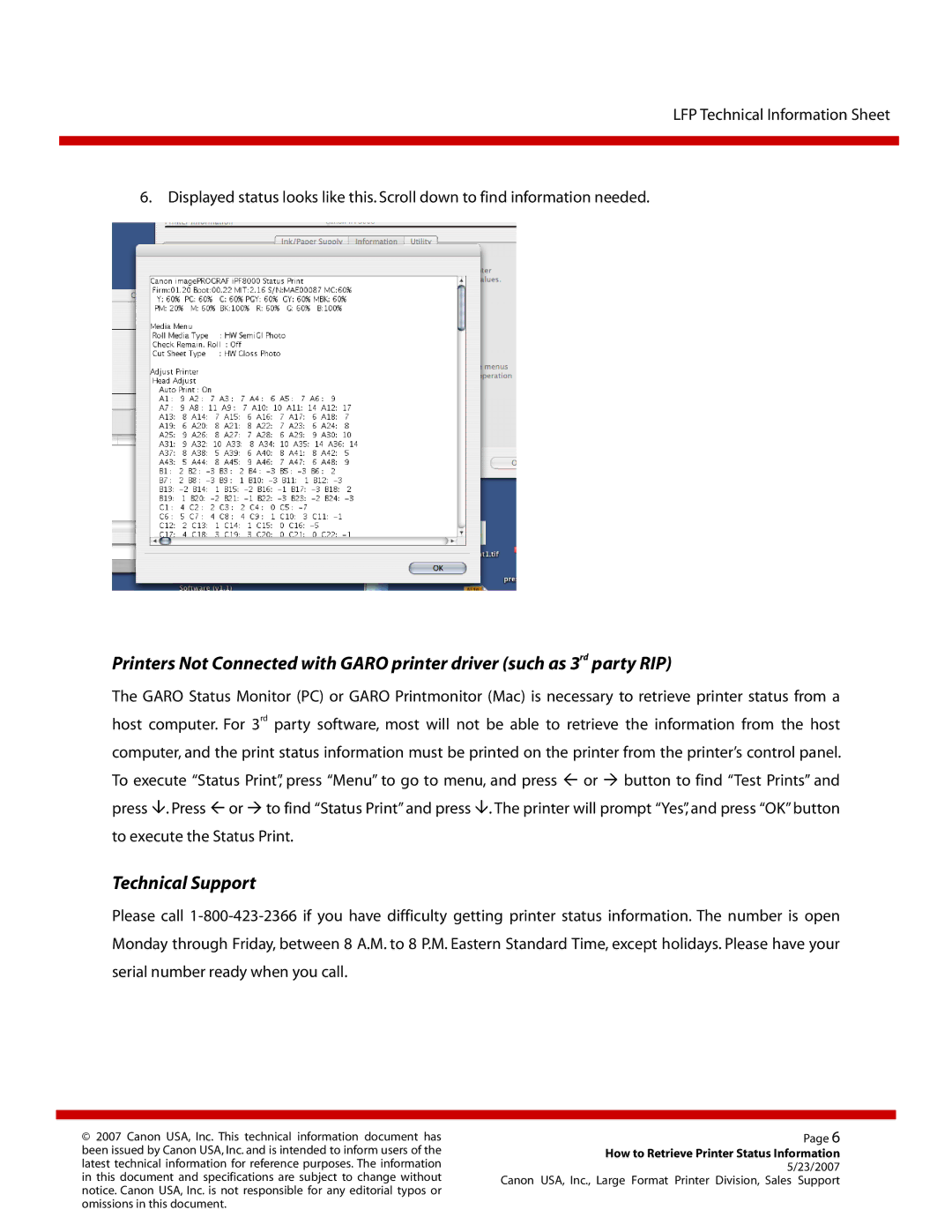 Canon IPF9000, IPF6100, IPF5000, IPF5100, IPF600 manual Technical Support 