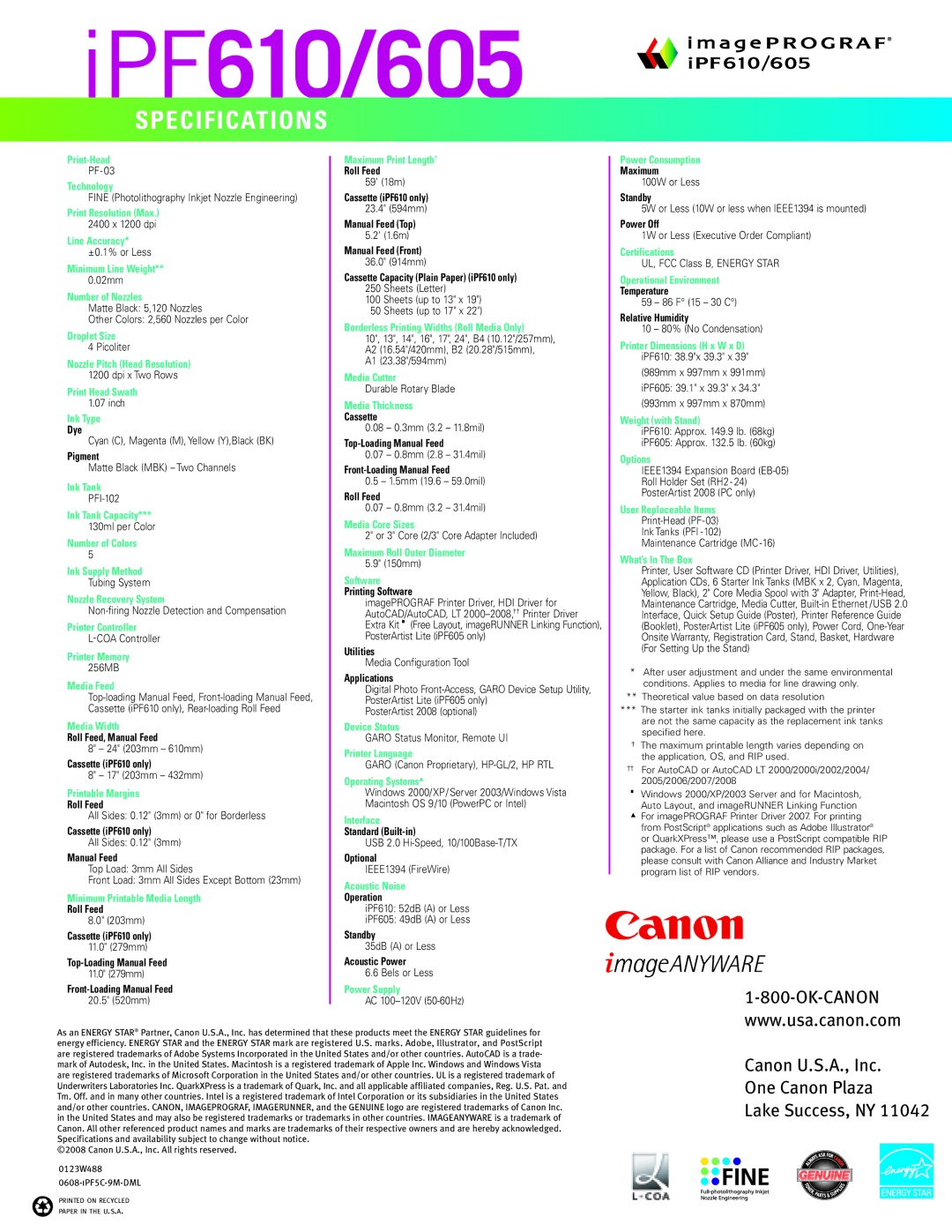 Canon IPF605, IPF720, IPF500, IPF710 manual IPF610/605 