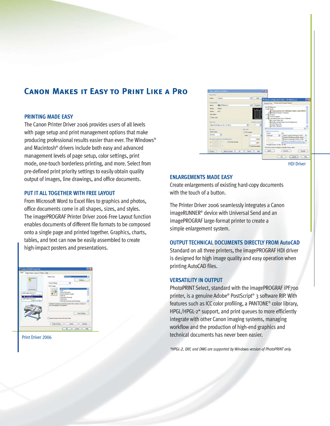 Canon IPF700 manual Canon Makes it Easy to Print Like a Pro, Printing Made Easy, PUT IT ALL Together with Free Layout 