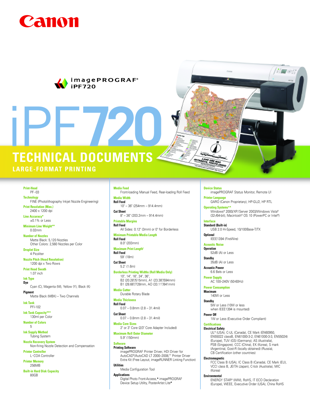 Canon IPF720 manual iPF720, Technical Documen Ts, Large-Format Prin Ting 