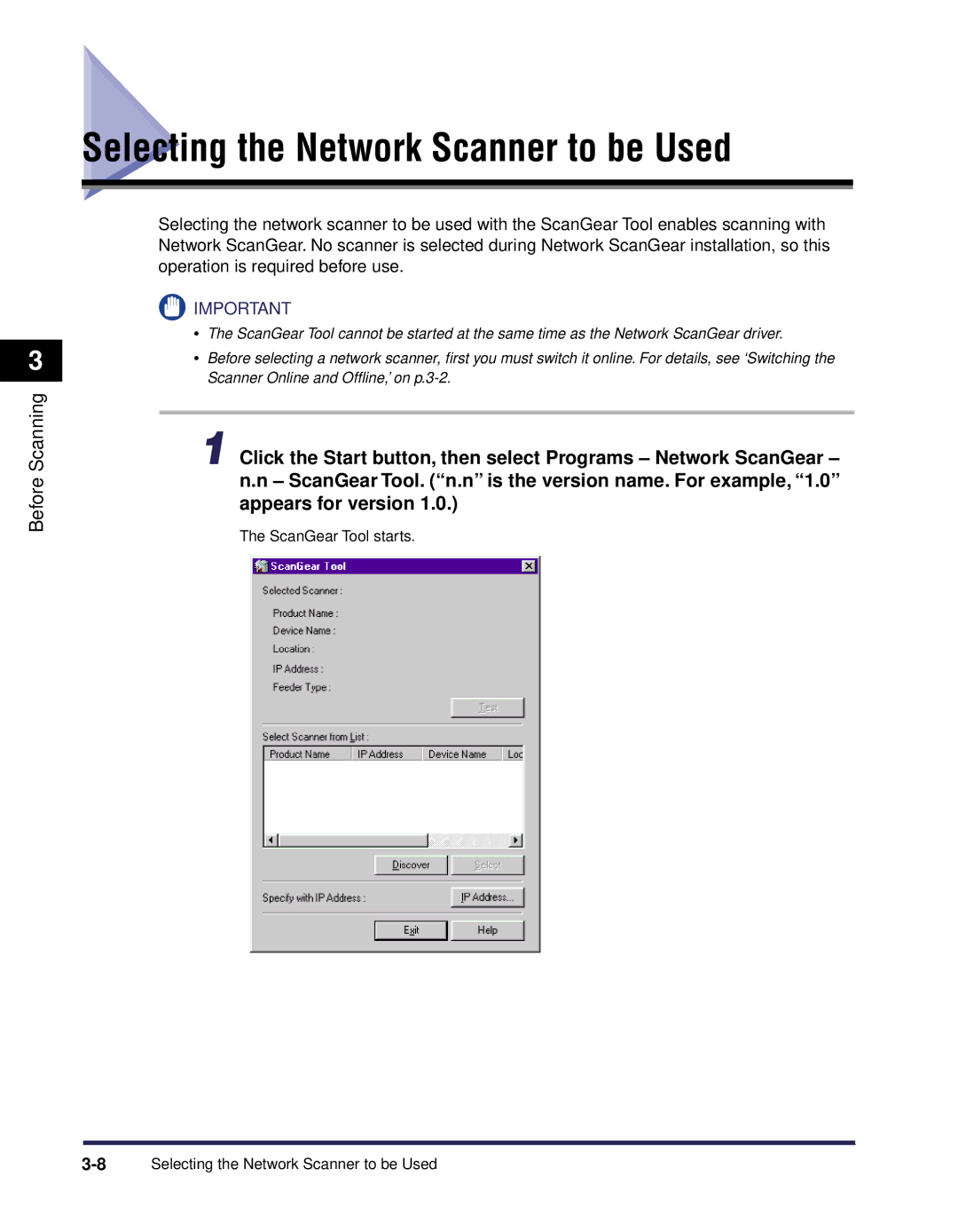 Canon iR Series manual Selecting the Network Scanner to be Used 