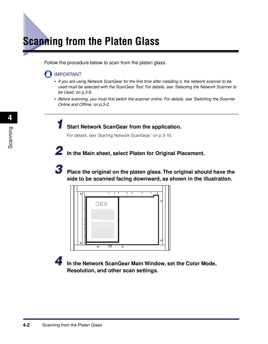 Canon iR Series manual Scanning from the Platen Glass, Start Network ScanGear from the application 