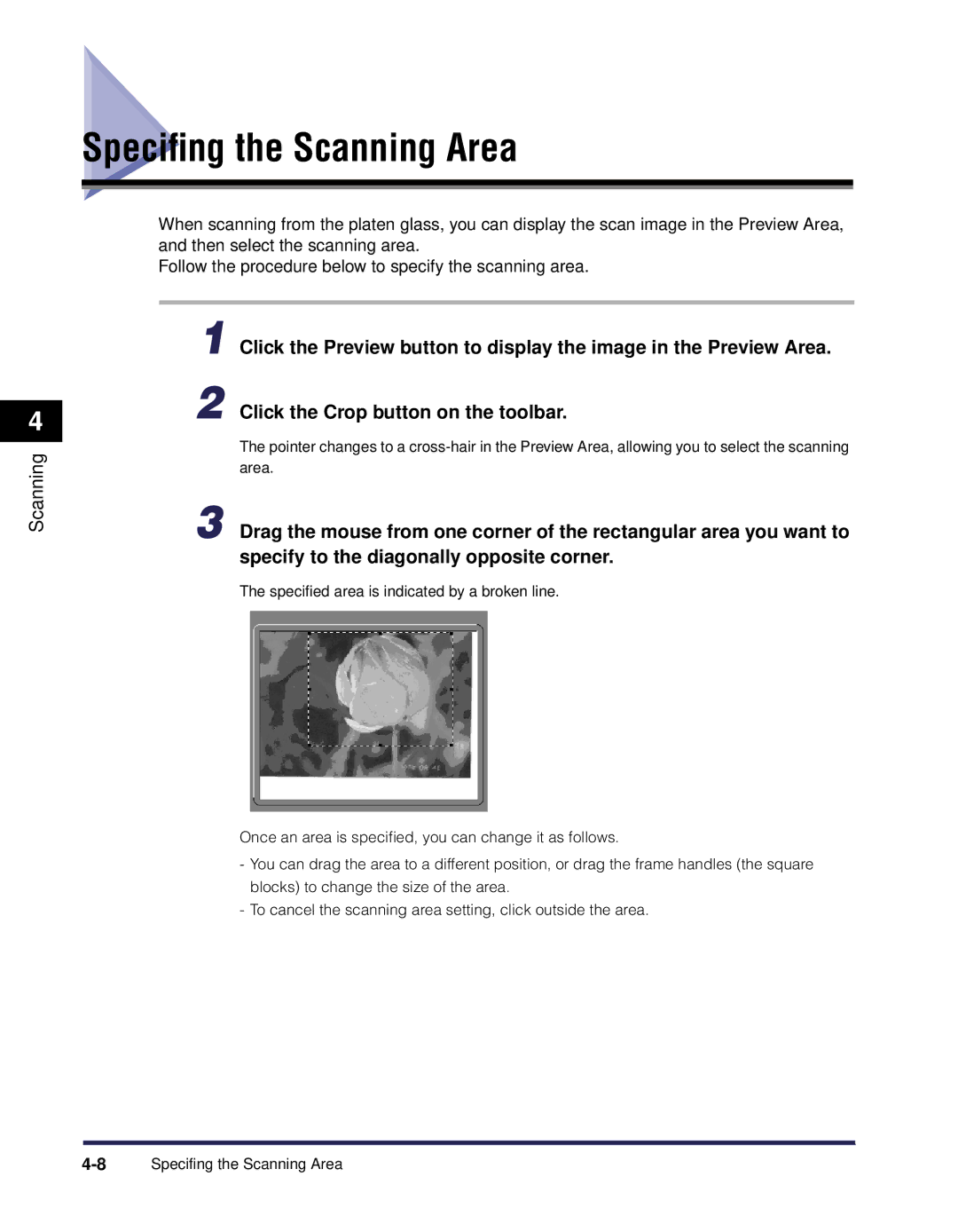 Canon iR Series manual Speciﬁng the Scanning Area 