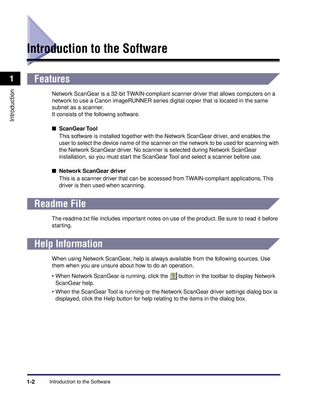 Canon iR Series manual Introduction to the Software, Features, Readme File, Help Information 