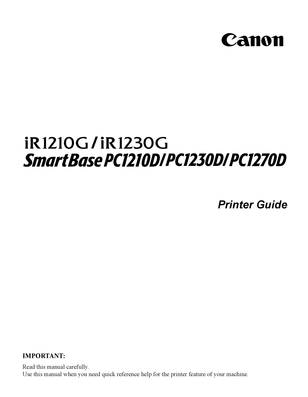 Canon iR1210G, iR1230G manual Printer Guide 