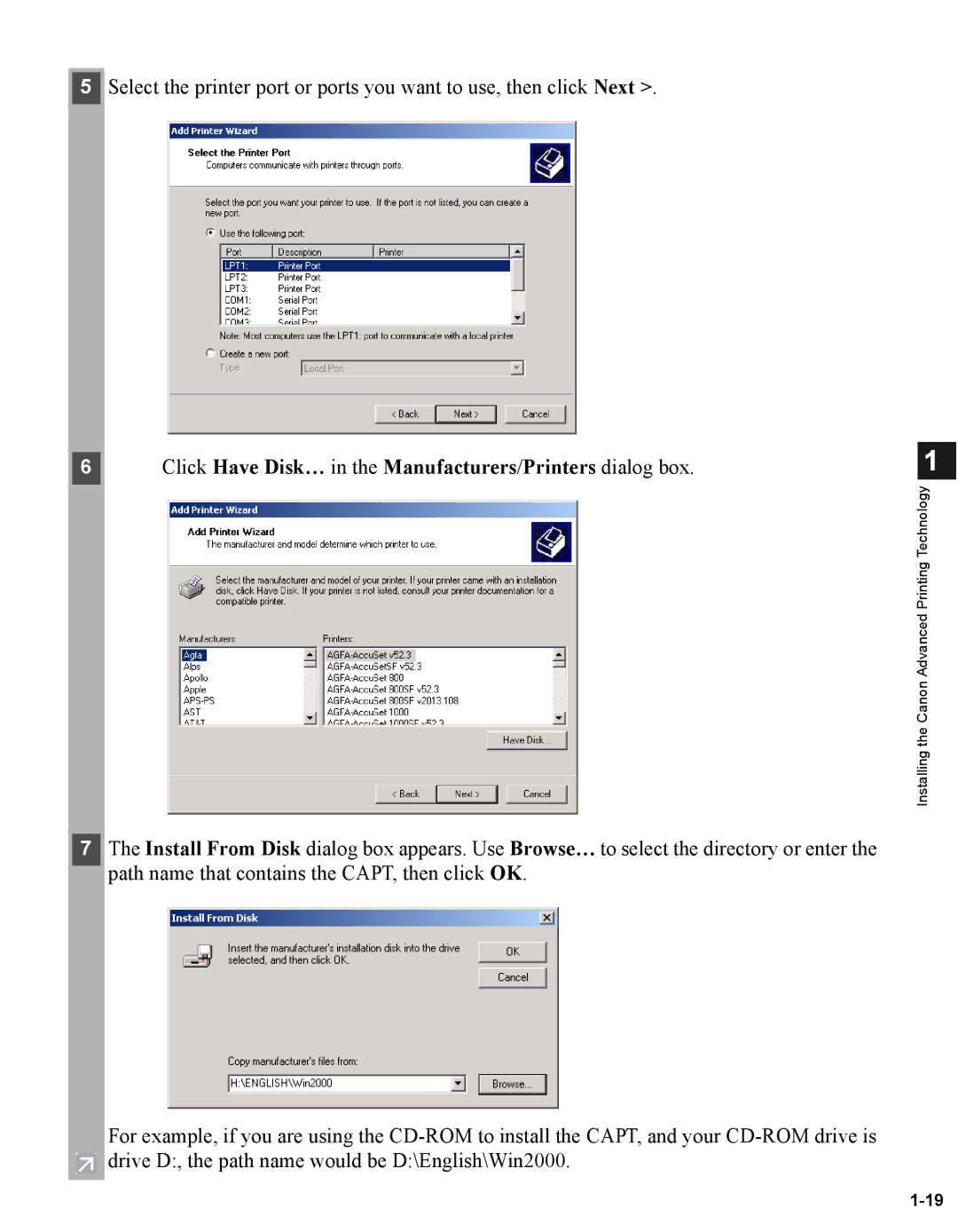 Canon iR1210G, iR1230G manual Click Have Disk… in the Manufacturers/Printers dialog box 