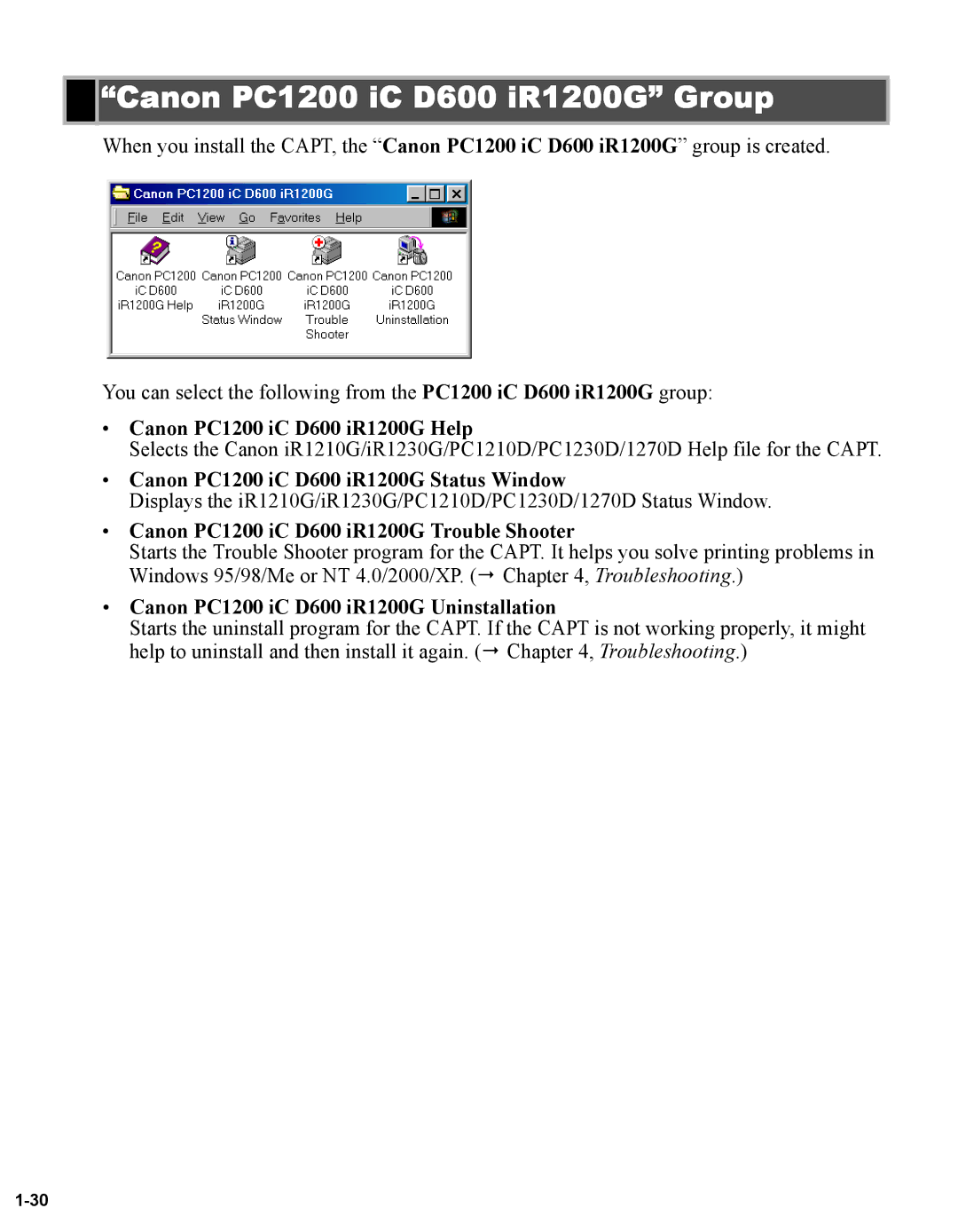 Canon iR1230G, iR1210G manual Canon PC1200 iC D600 iR1200G Group, Canon PC1200 iC D600 iR1200G Help 