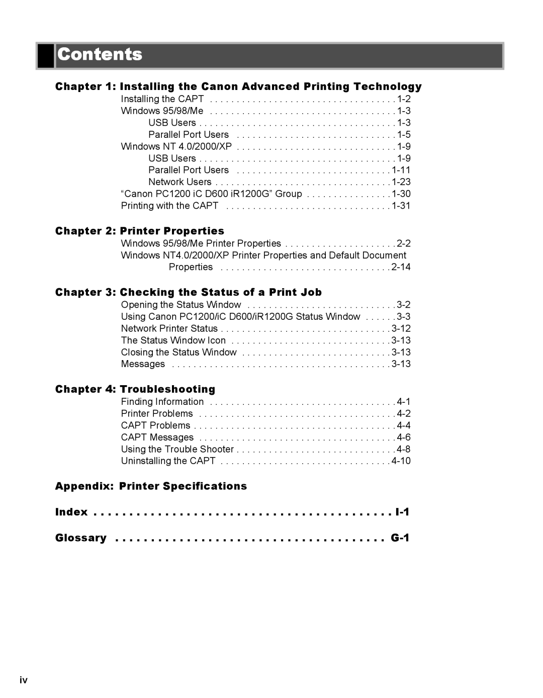 Canon iR1230G, iR1210G manual Contents 