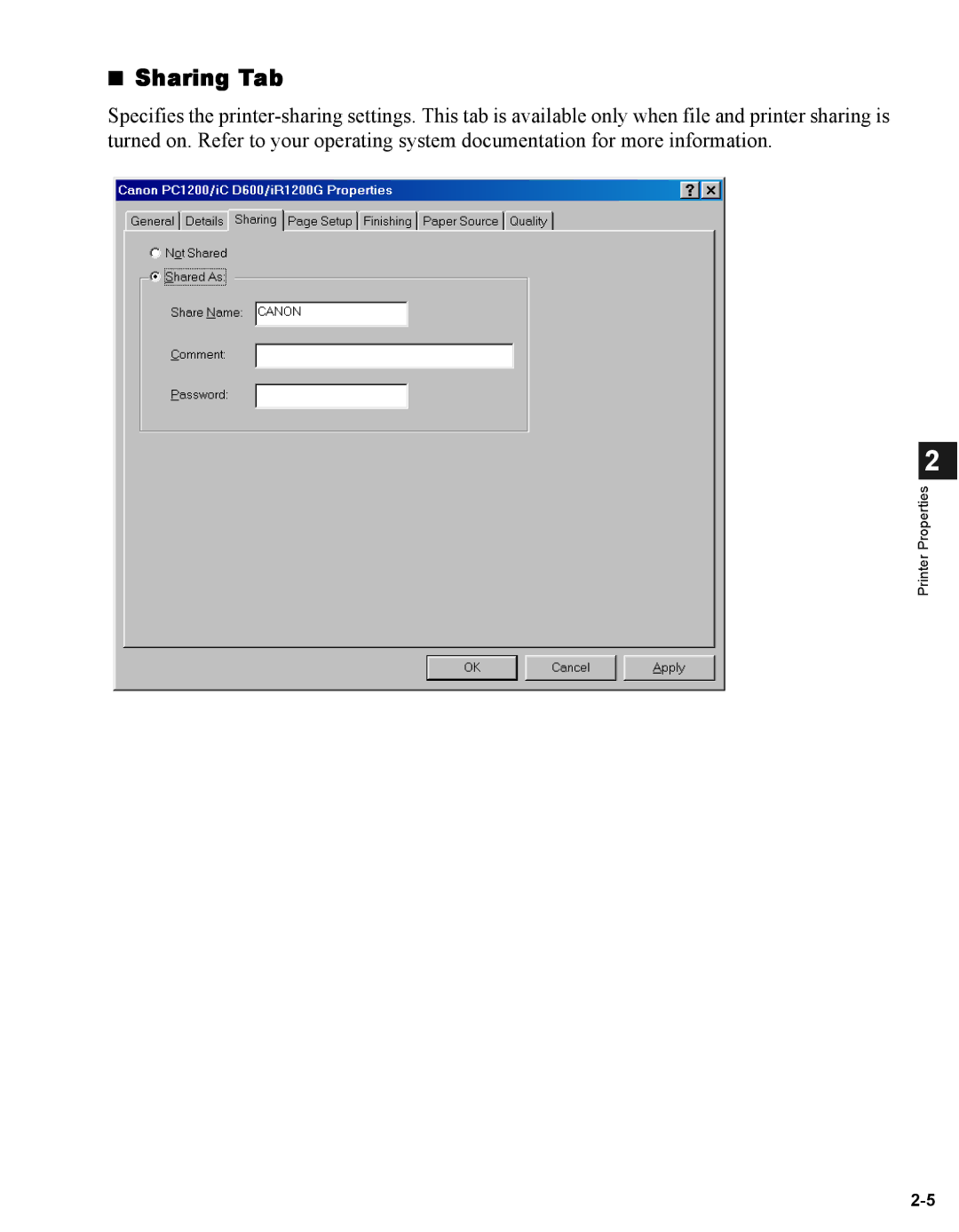 Canon iR1210G, iR1230G manual Sharing Tab 