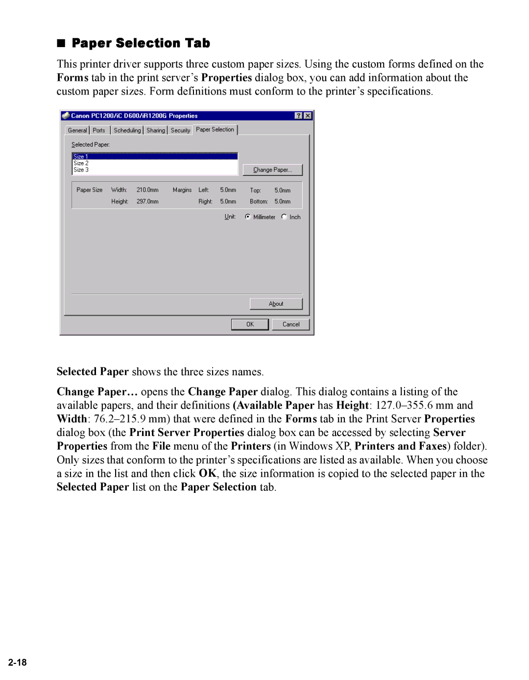 Canon iR1230G, iR1210G manual Paper Selection Tab 