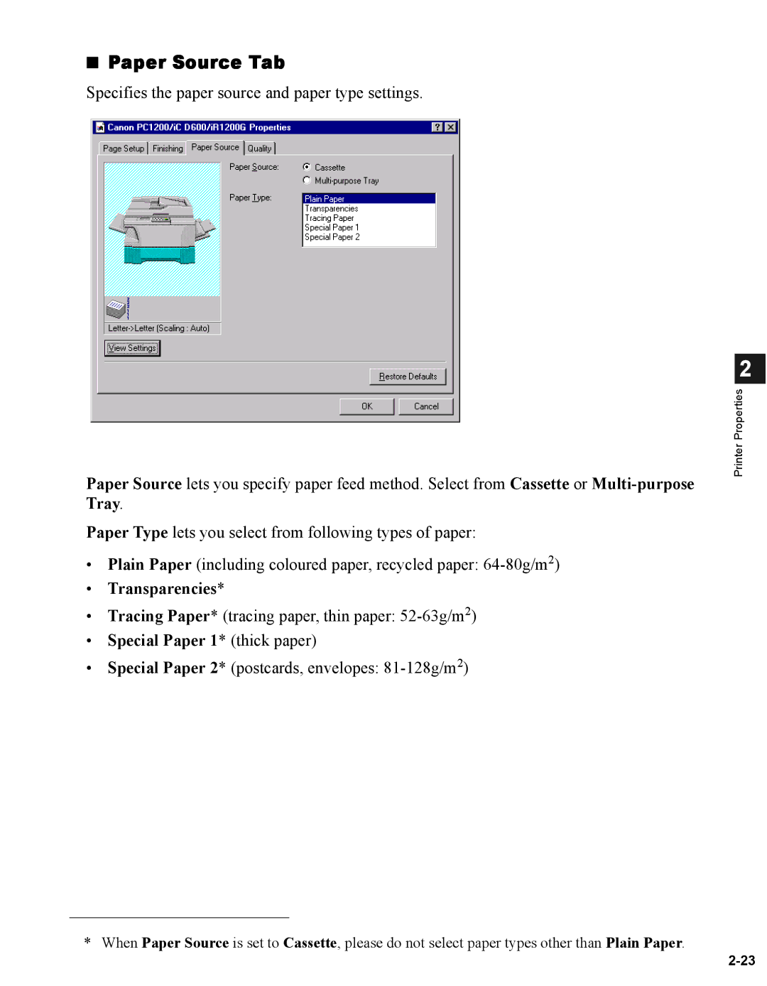 Canon iR1210G, iR1230G manual Paper Source Tab, Transparencies 