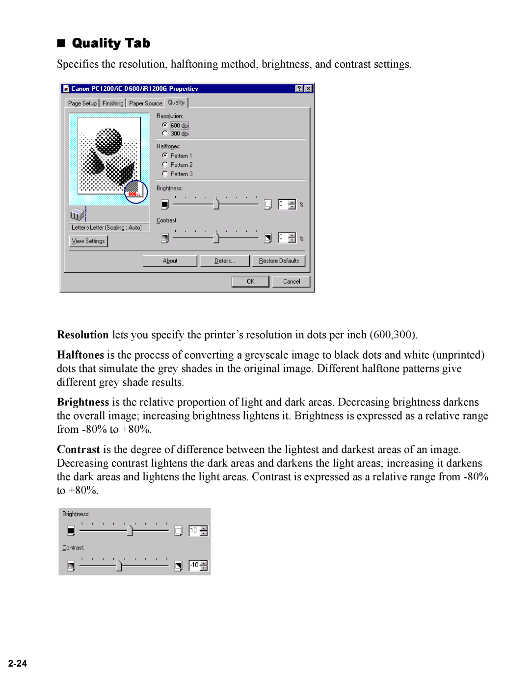 Canon iR1230G, iR1210G manual Quality Tab 